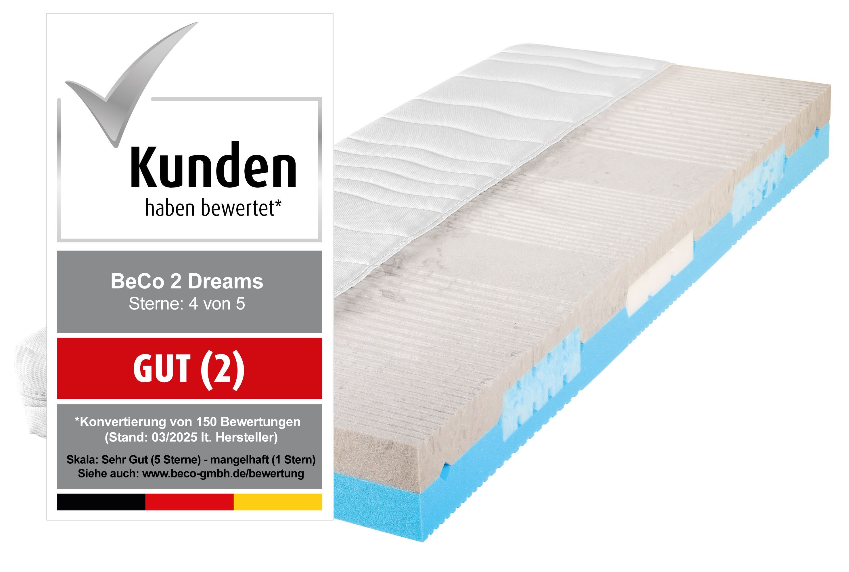 Komfortschaummatratze 2 Dreams, Wendematratze mit 2 unterschiedlich festen Liegeseiten, Beco, 21 cm hoch, Matratze in 90x200 cm und weiteren Größen, mit Gelschaumeinlagen