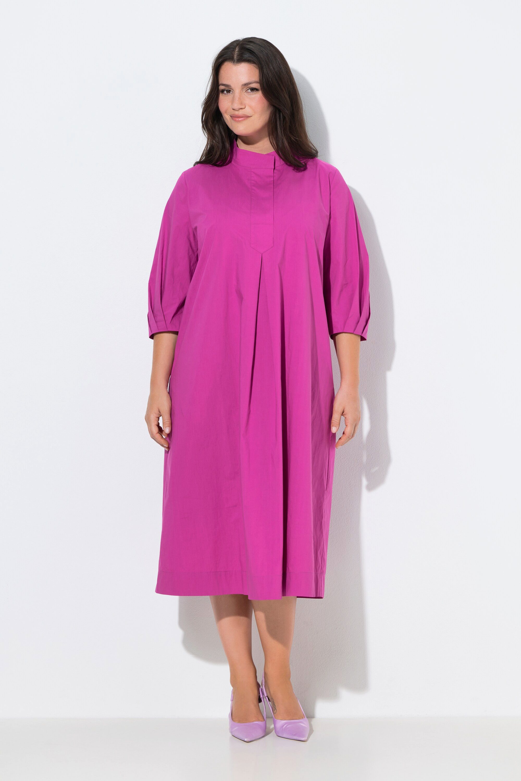 Ulla Popken Midikleid Midikleid Papertouch A-Linie Stehkragen 3/4-Arm