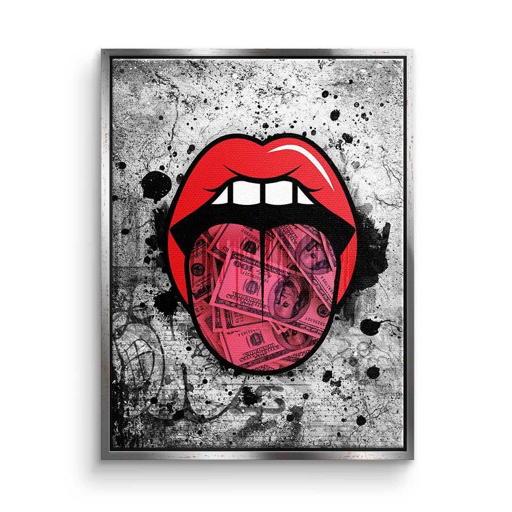 Art Premium Pop - Graffiti Kiss - Erfol Rahmen DOTCOMCANVAS® - Inspiration - Leinwandbild, Leinwandbild weißer