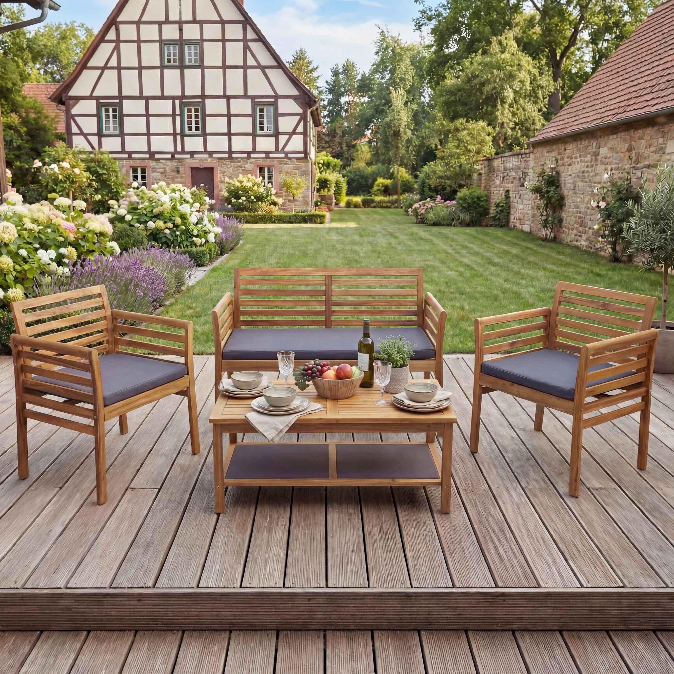 MCW Balkonset MCW-E99b, (4-tlg), Max. Belastbarkeit pro Sitzplatz: 120kg, Sitzbezug mit Reißverschluss