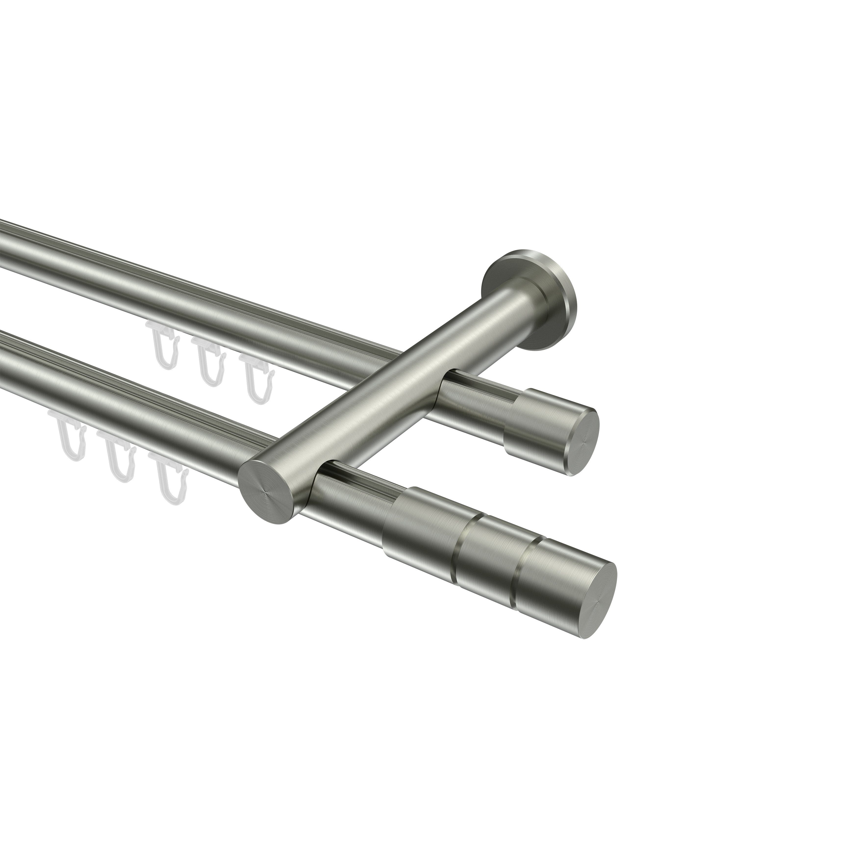 INTERDECO Gardinenstange Platon Elanto, Ø 20 mm, 2-läufig, Wandmontage, Edelstahl-Optik