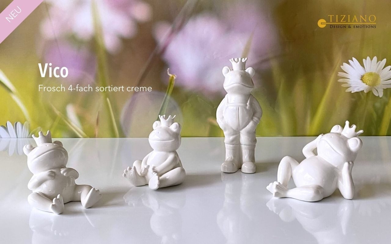 TIZIANO - DESIGN & EMOTIONS Dekofigur Froschfamilie Vico einzeln oder im 4er Set cremeweiß