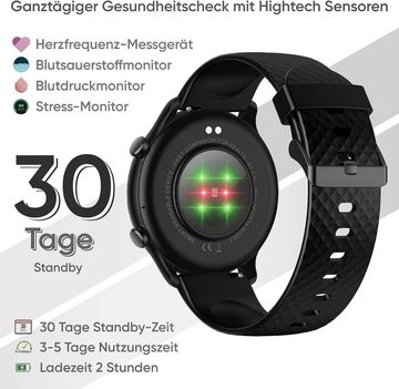 Dachma Fur Herren Sprachassistenten-Funktion mit 3 Uhrenarmbändern Smartwatch (1,4 Zoll, Android iOS), mit Telefonfunktion Whatsapp funktion Blutdruckmessung Schrittzähler