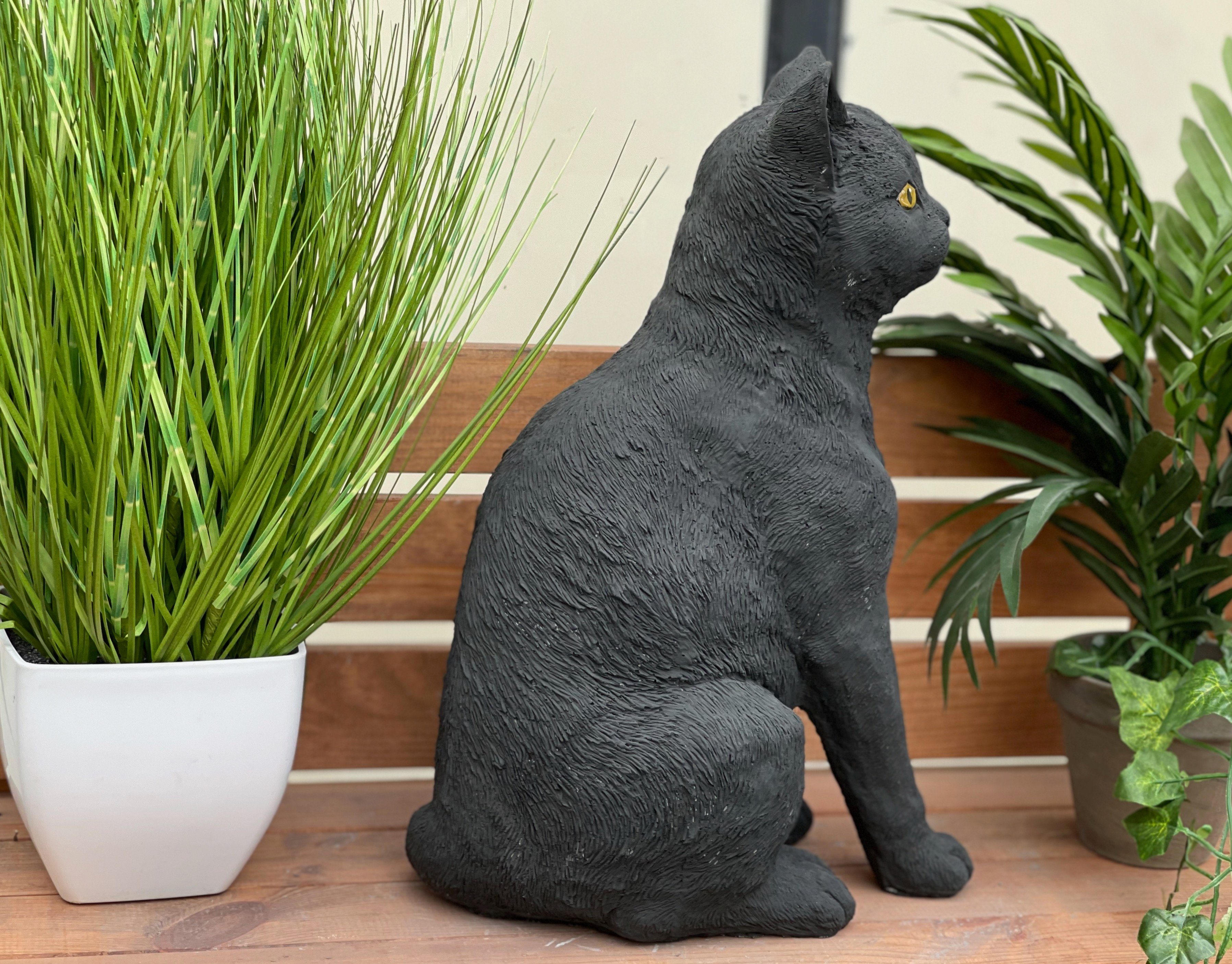 Stone and Style Gartenfigur Frostfeste Steinfigur große Katze Moritz schwarz lebensgroß