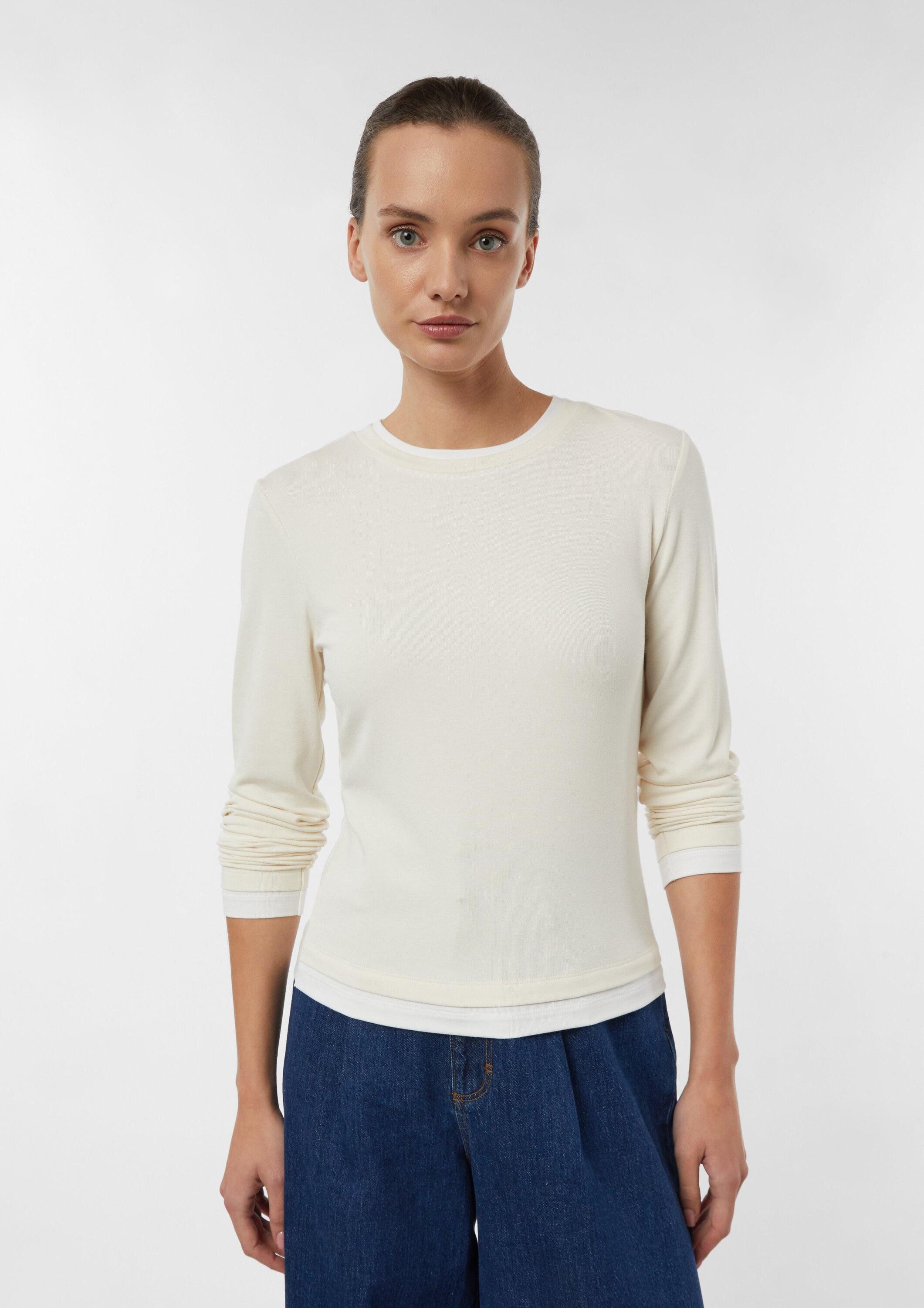 comma Langarmshirt T-Shirt Longsleeve aus Viskose mit Kontrast-Doppelbündchen