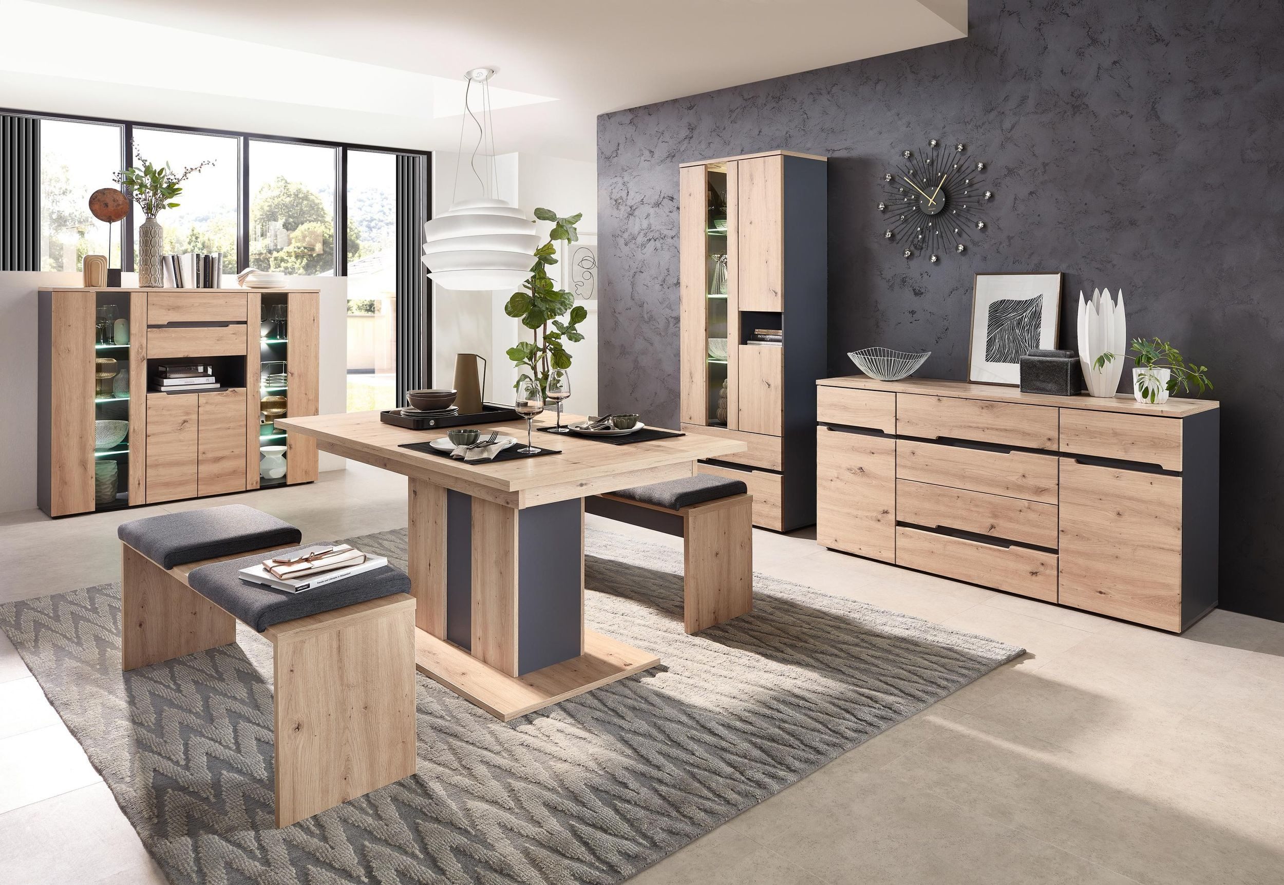 Innostyle Bank Bank Esszimmerbank MEMPHIS 130 cm mit 2 Klemmkissen Artisan Eiche