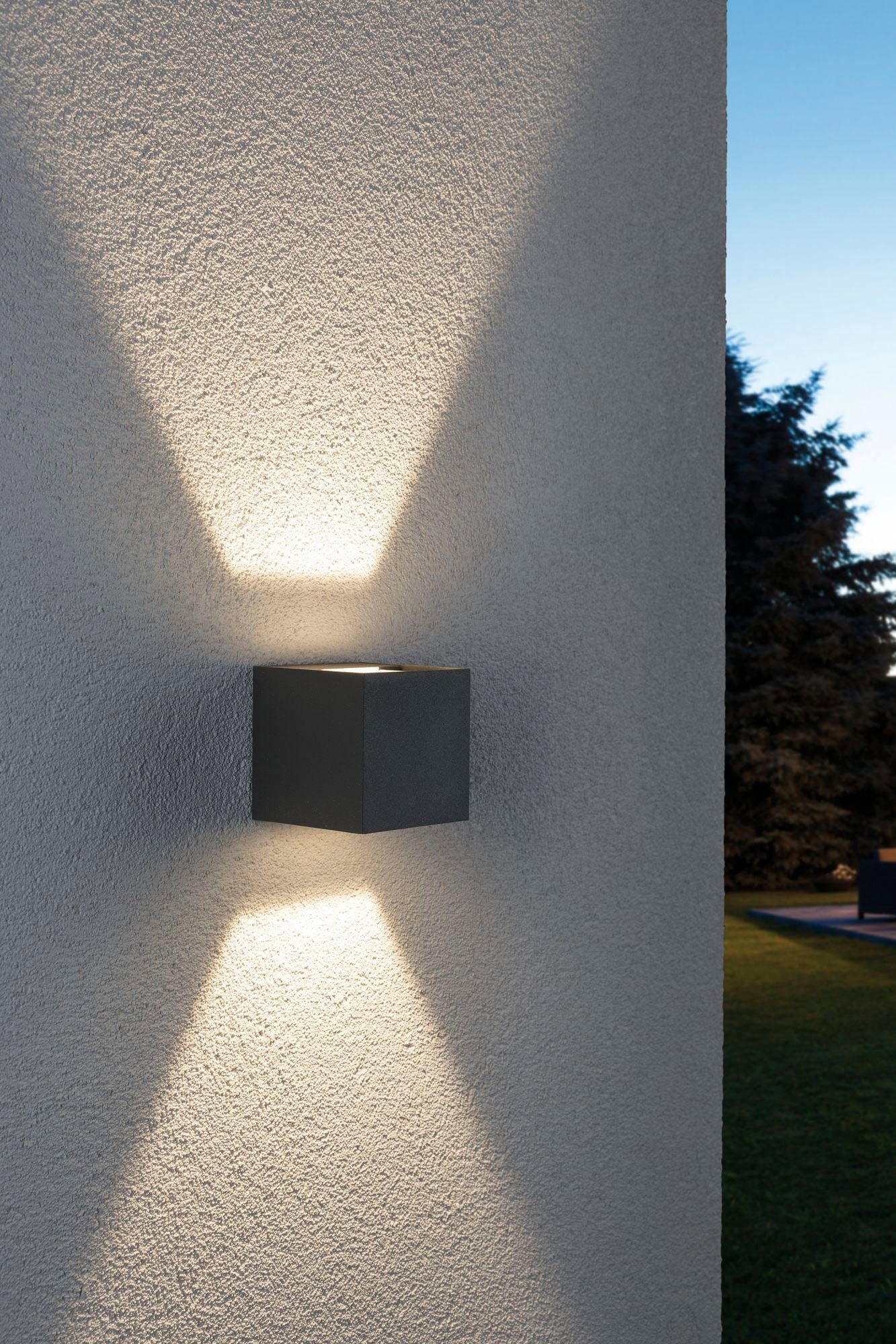 Paulmann LED Außen-Wandleuchte Outdoor 230V Cybo LED 2x3,5W 230V IP65 eckig 80x80mm Grau Aluminium, LED fest integriert, Warmweiß, Outdoor 230V Cybo LED 2x3,5W 230V IP65 eckig 80x80mm Aluminium
