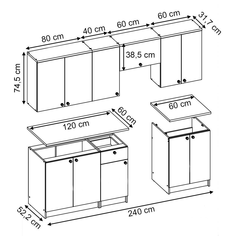 Vicco Küchenzeile Bergamo, Weiß/Goldkraft Eiche, 240 cm, AP Goldkraft günstig online kaufen