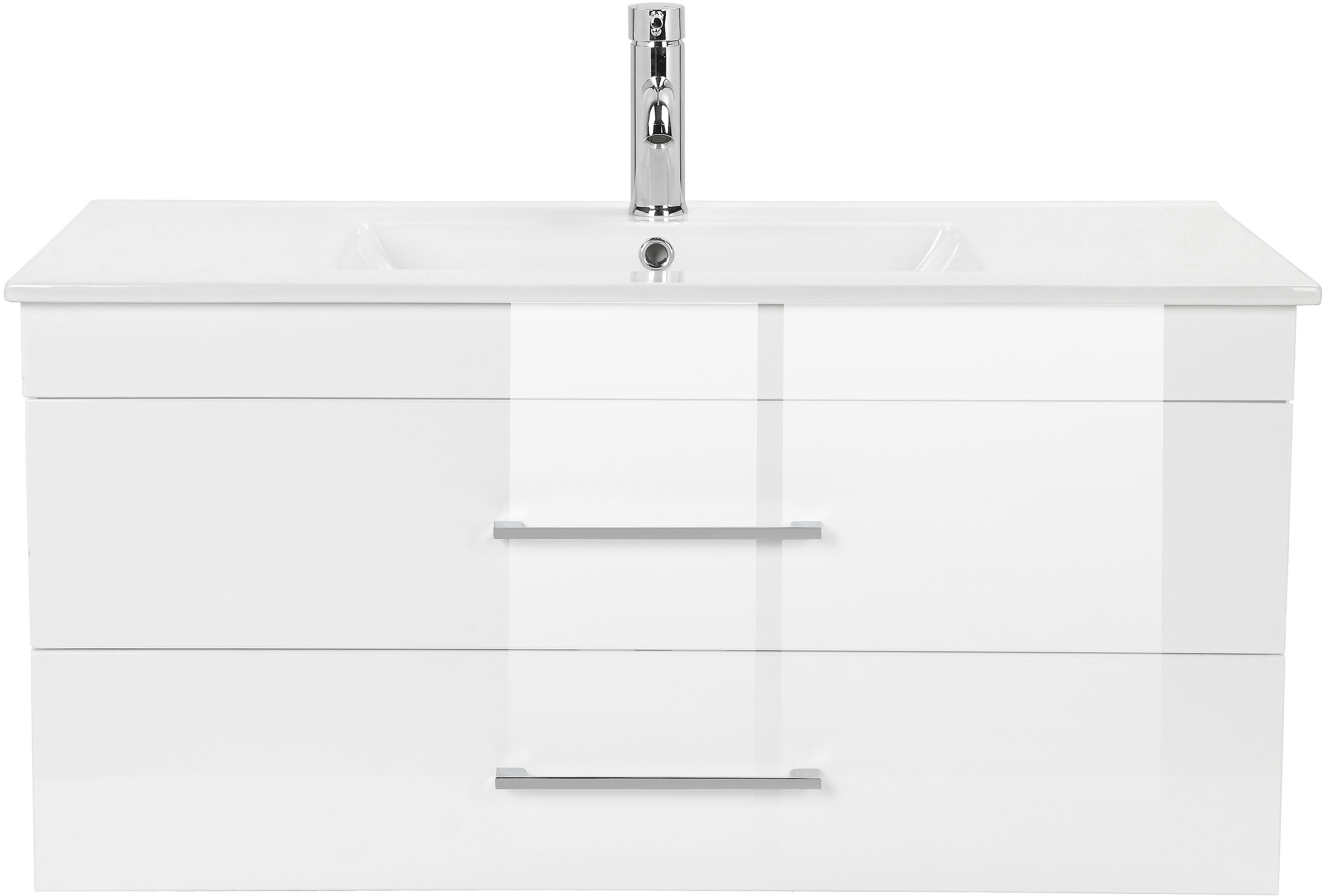 welltime Waschtisch Florenz (Komplett-Set), Waschplatz mit 2 Auszügen und Softclose Breite 100cm