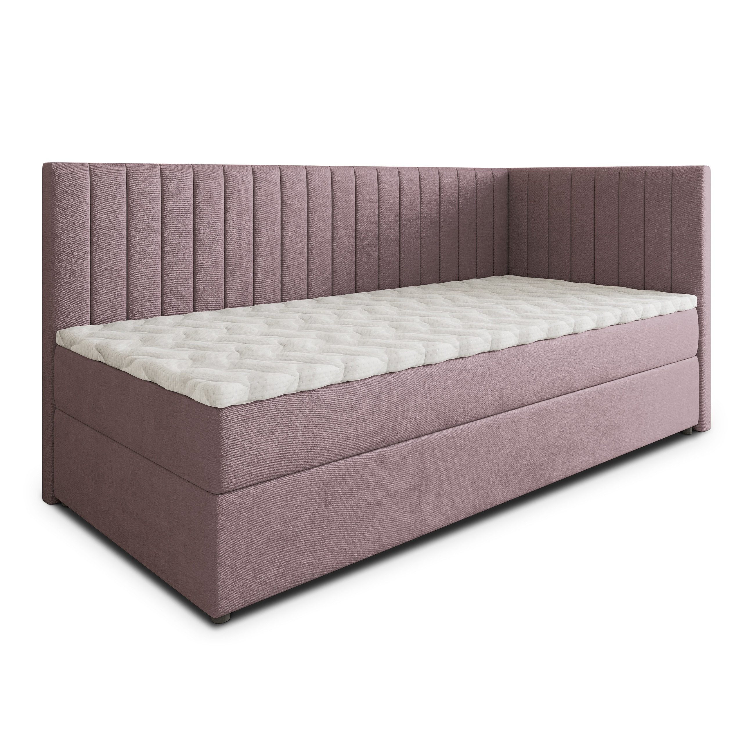 Masseno Boxbett ARIS 80x200 cm mit Bonell Matratze und Topper, Einzelbett, Jugendbett, Polsterbett mit Kopfteil, Boxspringbett