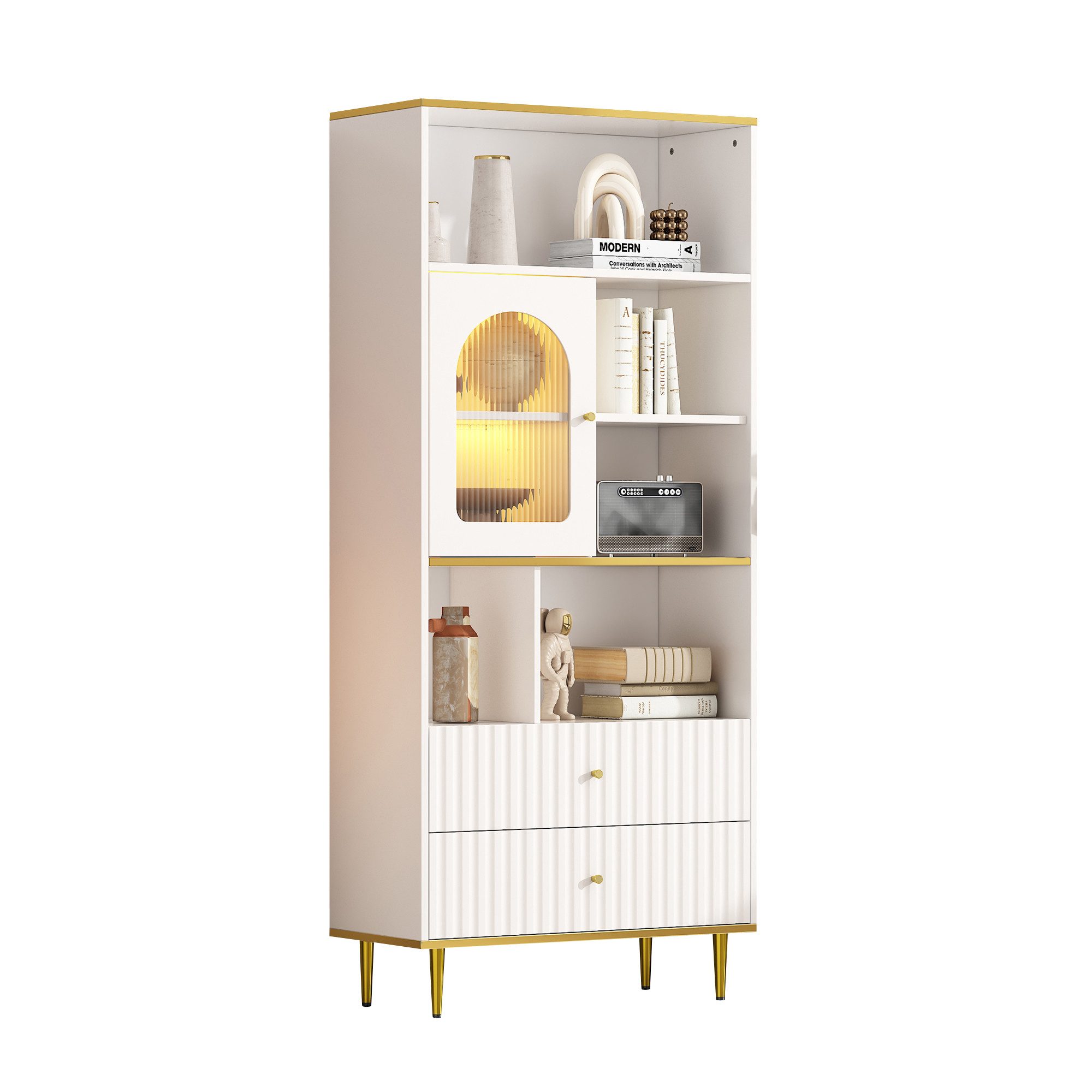 Bücherregal Bücherregal mit LED-beleuchteten Wohnzimmerschrank Beistellschrank