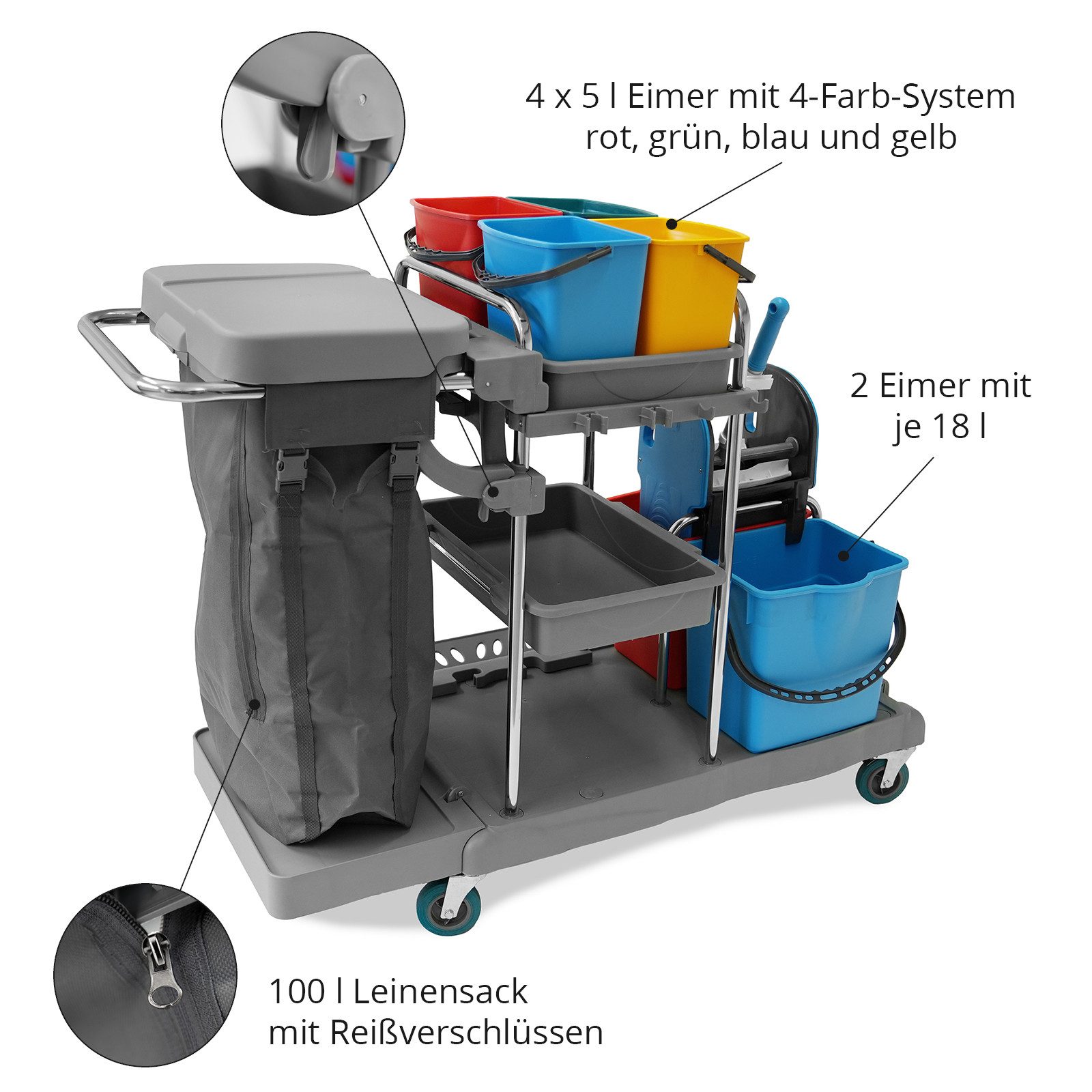 Hypafol Putzwagen HY-2007, (SET, Leinensack, Eimer, Mopp-Presse, Halterung f.Besen, Möppe,Kehrgarnitur)