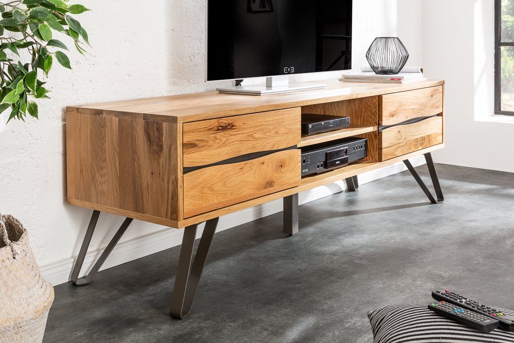 riess-ambiente Lowboard LIVING EDGE 160cm natur/anthrazit – Baumkante, Wildeiche, geölt (Einzelartikel, 1 St), massives Lowboard mit Schubladen & Fächern – ideal fürs Wohnzimmer