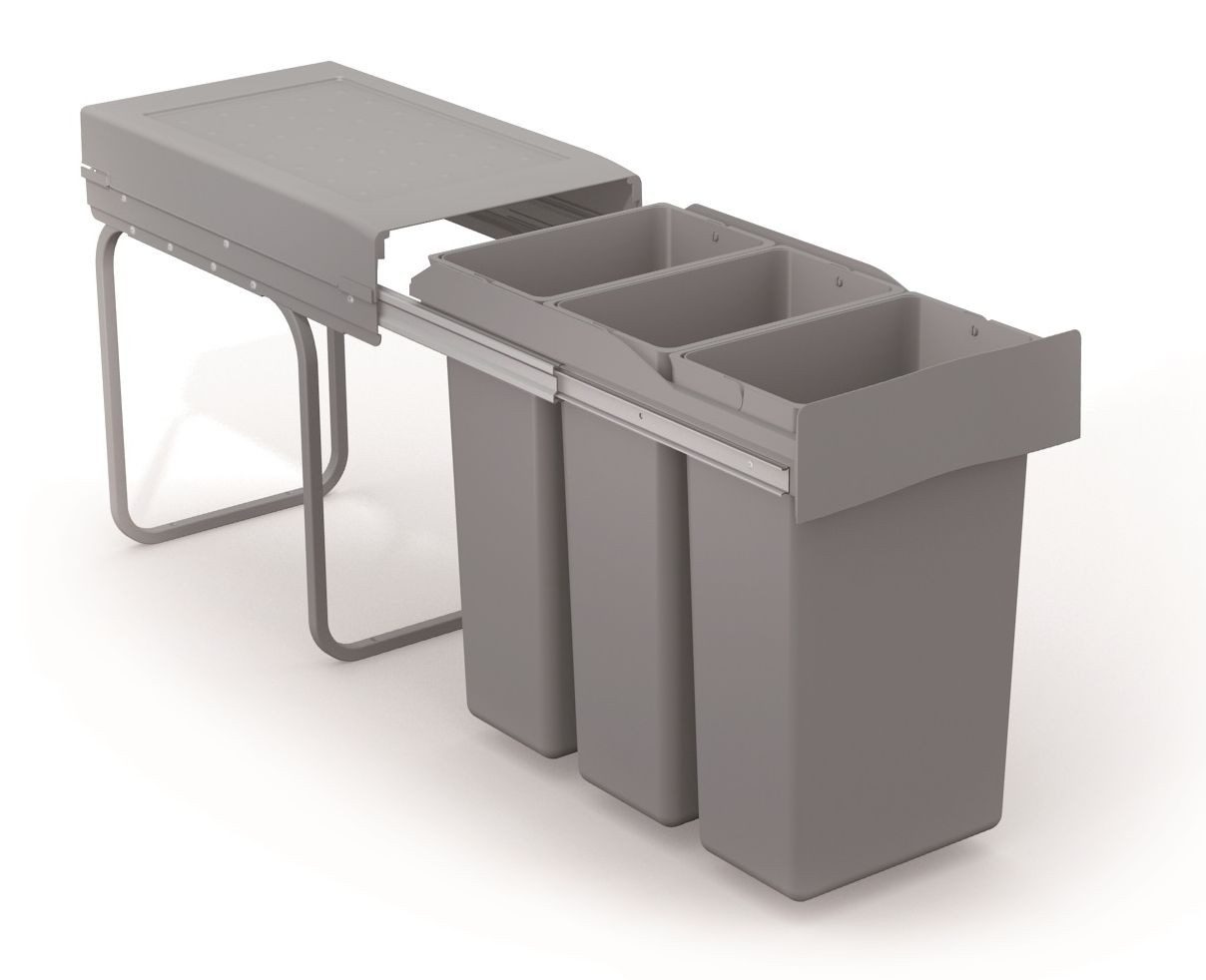 Victory Einbaumülleimer Einbau-Abfallsammler Bio Trio 30 Liter in Alugrau Vollauszug