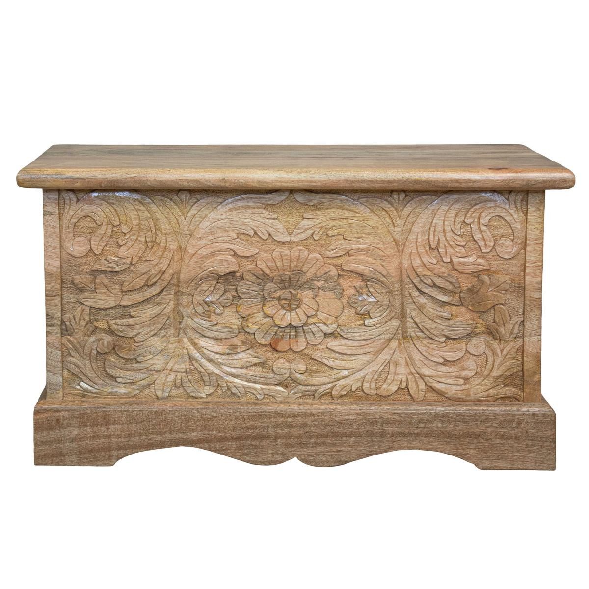 Oriental Galerie Truhe Indische Truhe Holz Natur Braun 80cm (1 St), Couchtisch, Holztruhe, Antik, Wäschetruhe, Möbeltruhe, Holzkiste