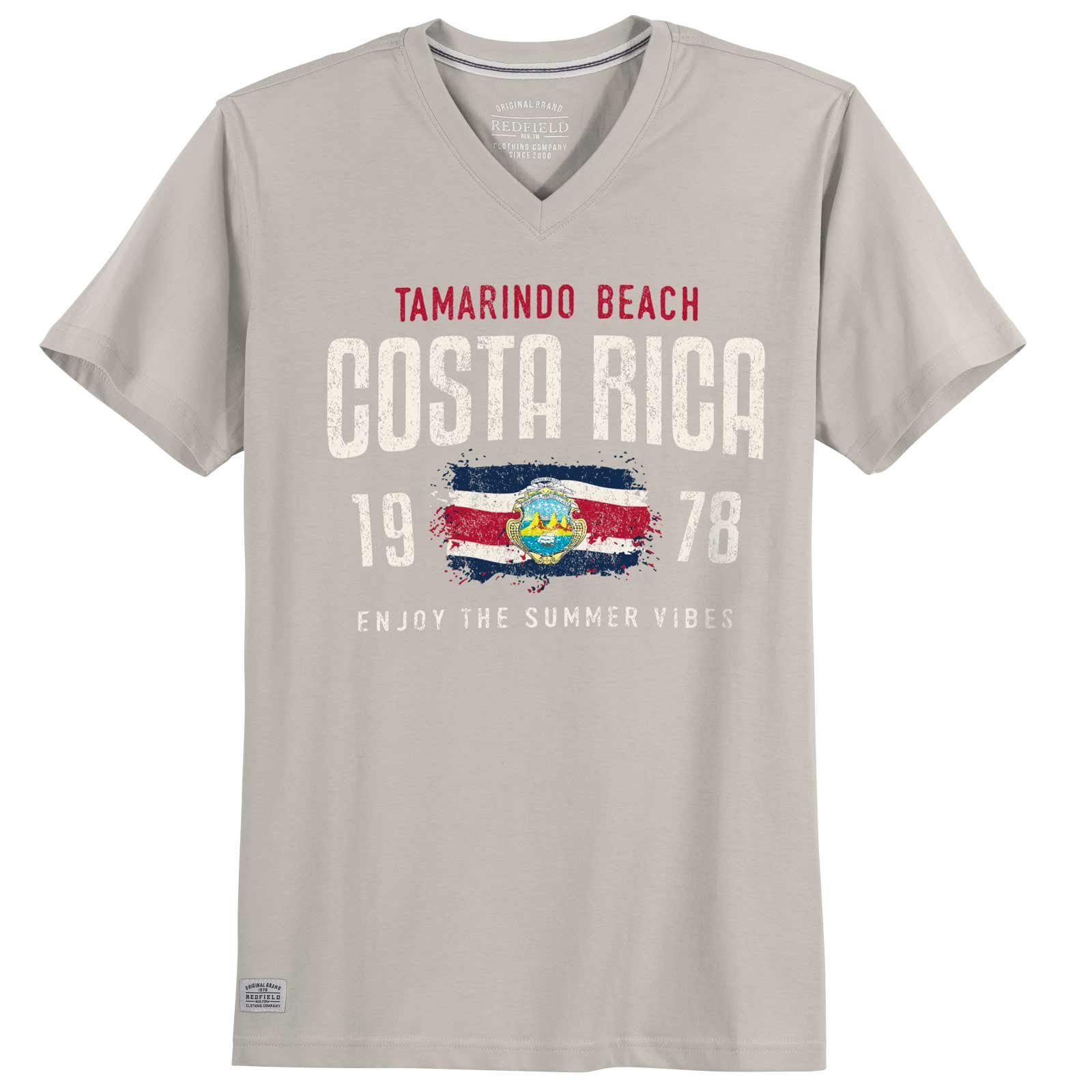 redfield Print-Shirt Große Größen Herren T-Shirt V-Neck grau Print Costa Rica Redfield