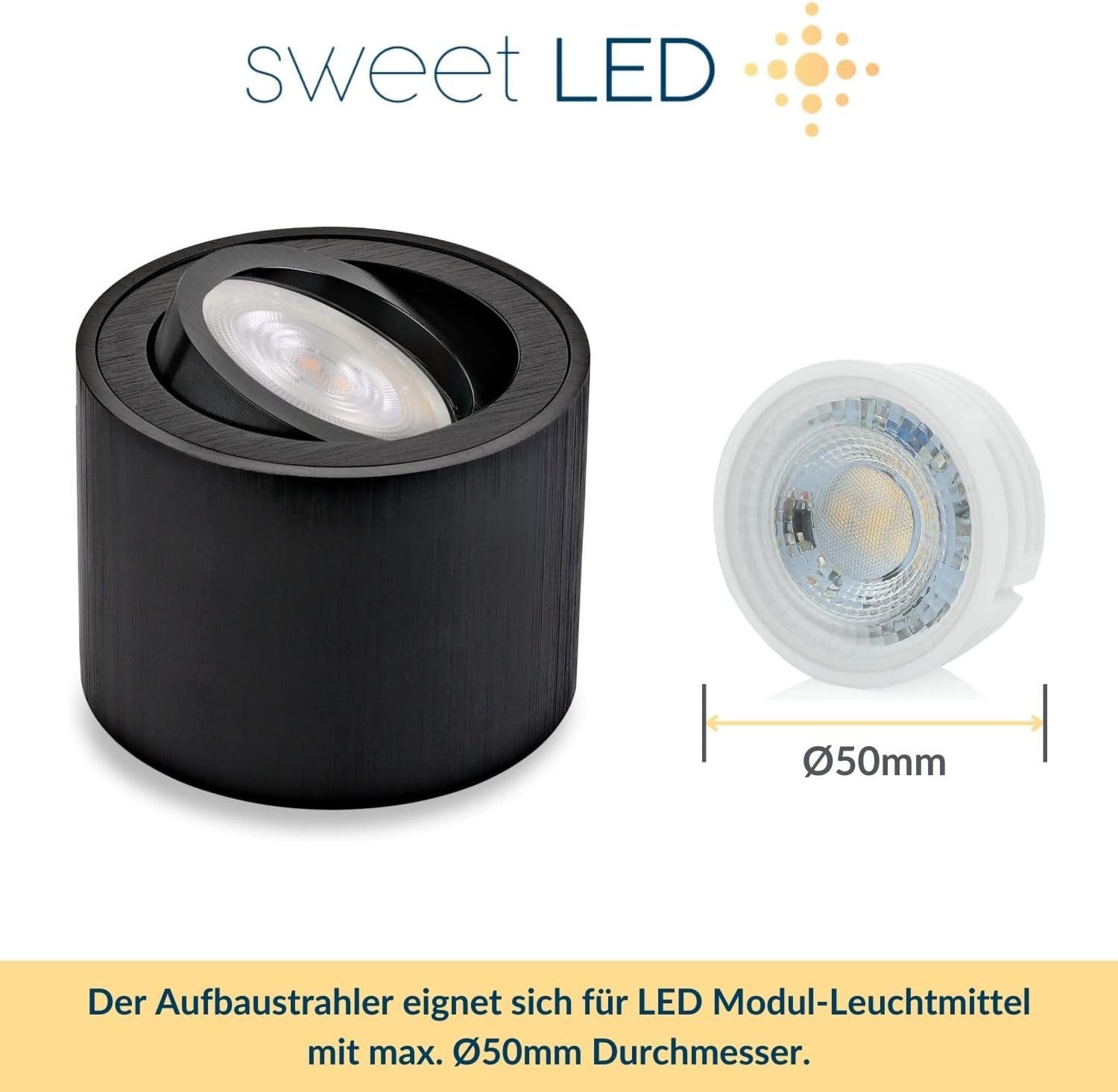 Sweet LED LED Aufbaustrahler 6er Set flache LED Aufbauspots - rund & schwenkbar, 5 W, 230V, LED wechselbar, Warmweiß, LED Deckenlampe, Deckenspot, Deckenstrahle – Bild 4 von 5