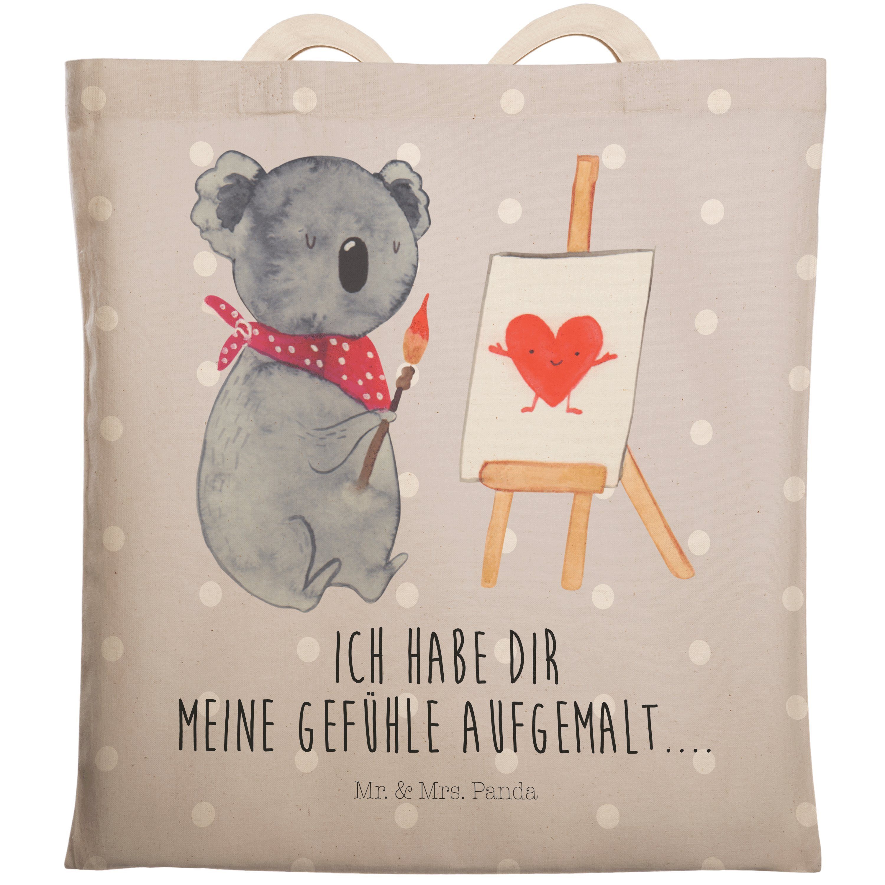 Mr. & Mrs. Panda Tragetasche Koala Künstler - Grau Pastell - Geschenk, Gefühle, Liebesgeschenk, St (1-tlg)