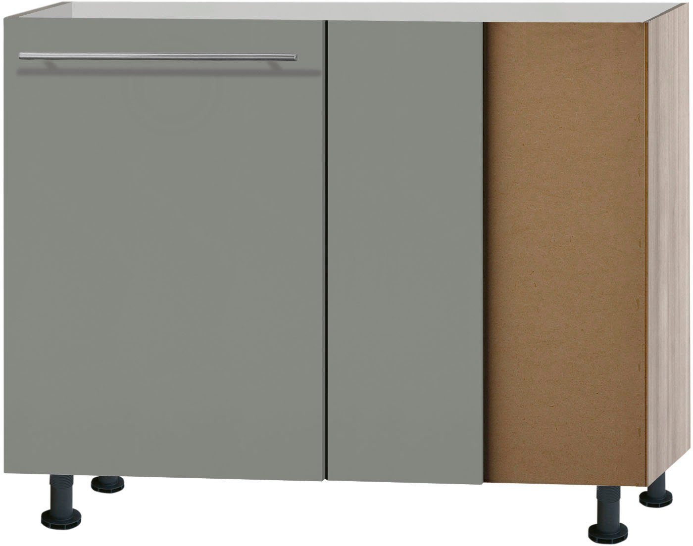 OPTIFIT Eckunterschrank Bern 100 cm breit, mit 1 Tür mit höhenverstellbaren Füßen, mit Metallgriff basaltgrau/akaziefarben | akaziefarben
