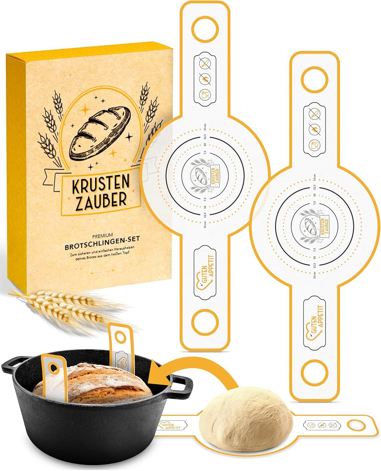 Krustenzauber Backmatte Zubehör - Brotschlingen, Schneebesen, Backmatte, Teig Reinigungstücher, 2x Brotschlinge Rund