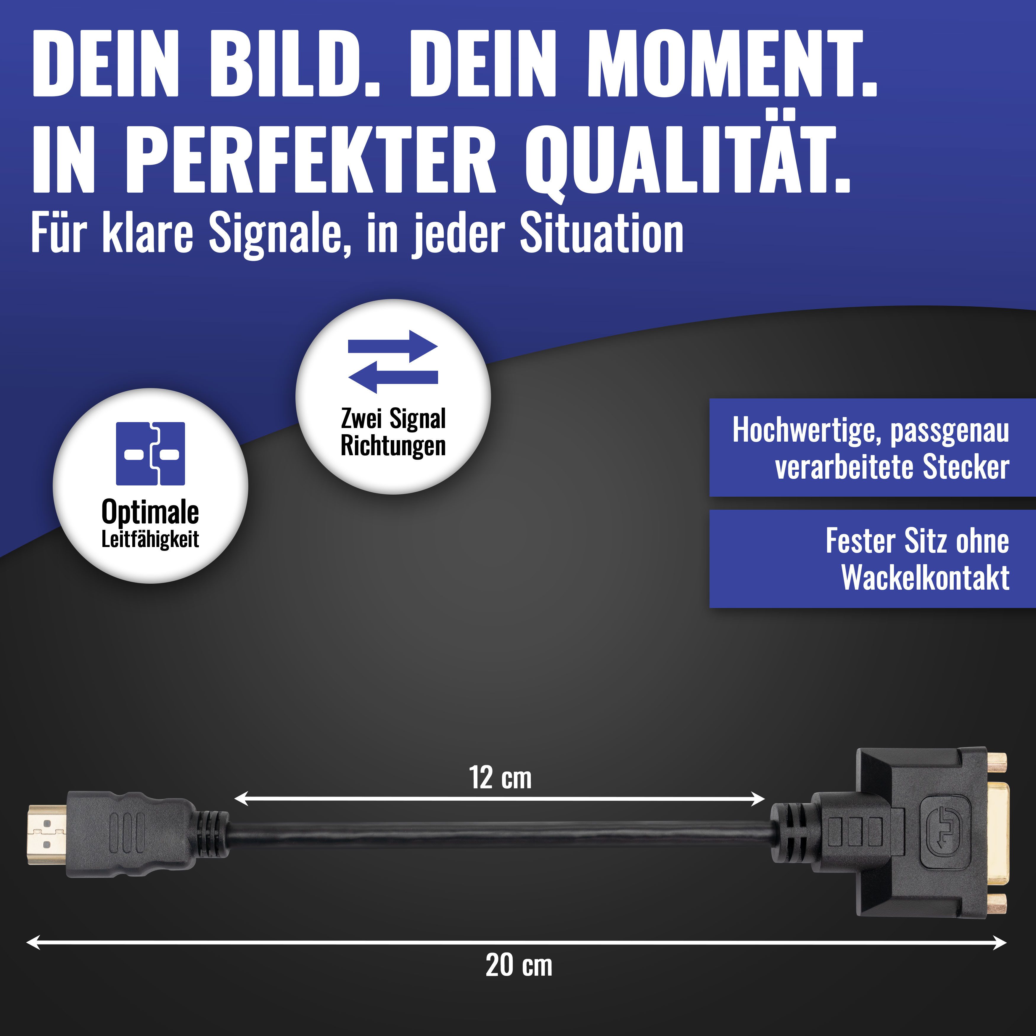 Poppstar HDMI Stecker auf DVI Buchse (Adapter 19 Pin auf 24+1 DVI-D) HDMI-Adapter, vergoldete Kontakte, 12 cm Kabel