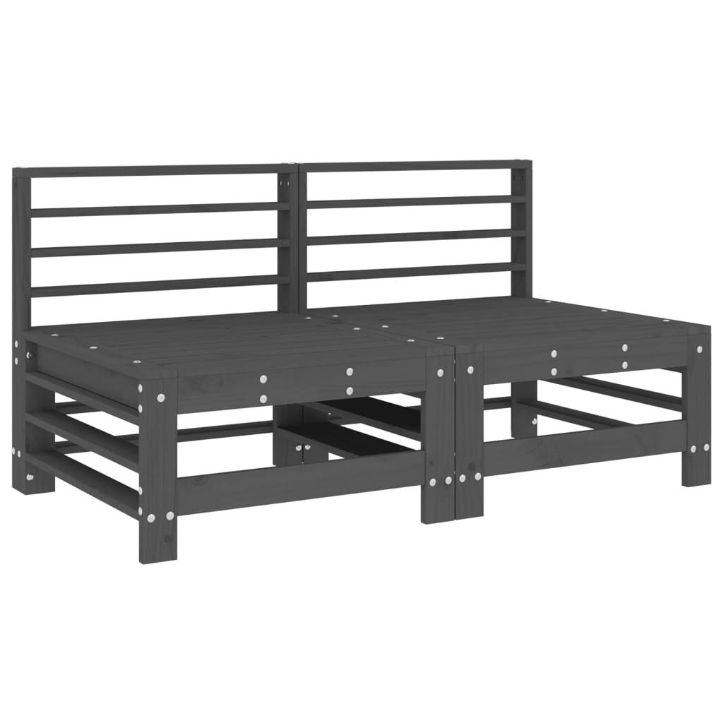 vidaXL Gartenlounge-Mittelteil, Mittelsofas mit Kissen 2 Stk. Grau Massivholz Kiefer