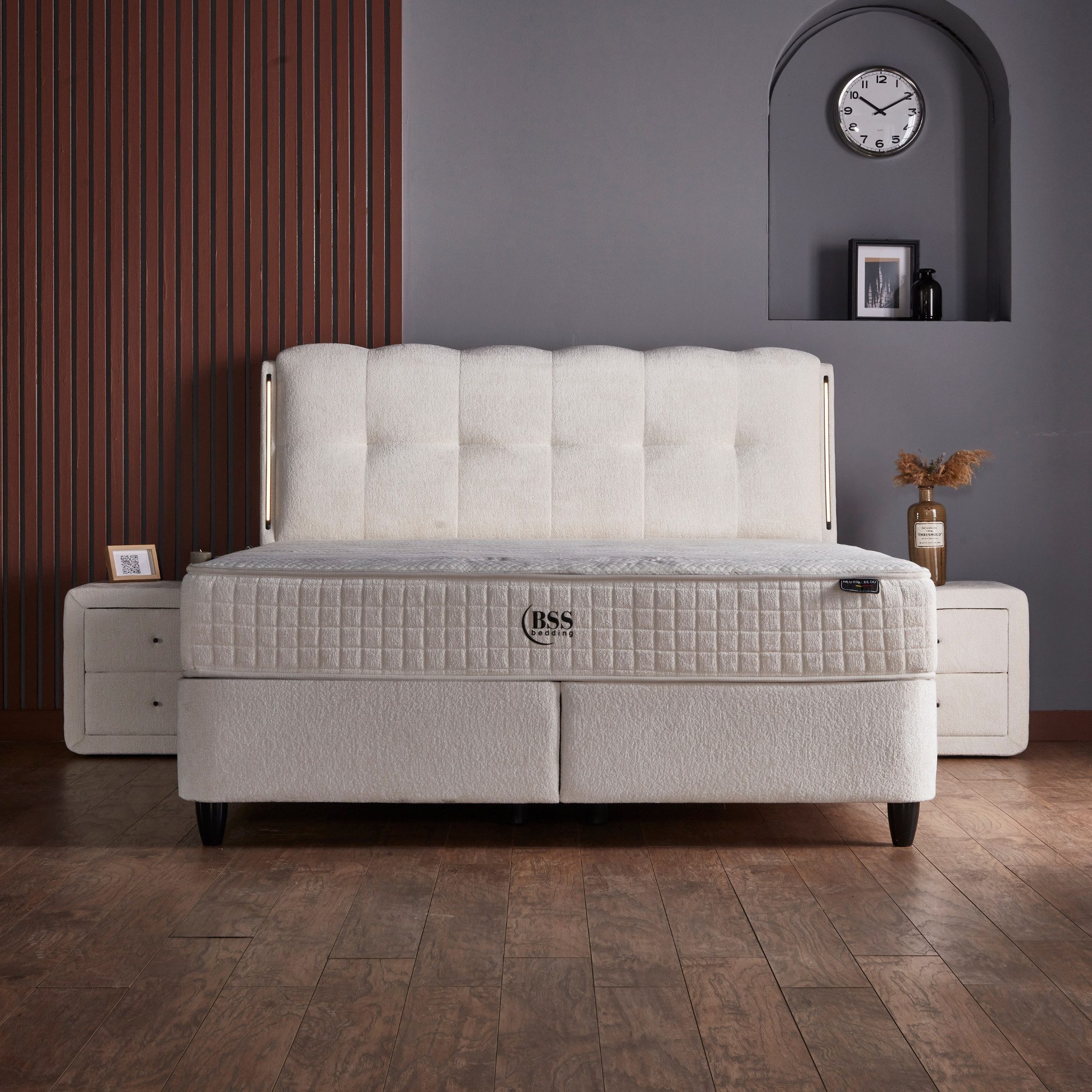 gowoll Boxspringbett mit Matratze Polsterbett LED Doppelbett mit Betkästen inkl. Lieferung (Abnehmbares Top Pad mit Reißverschluss, 2 Bettkästen + Matratze + Kopfteil), Doppelbett Polsterbett