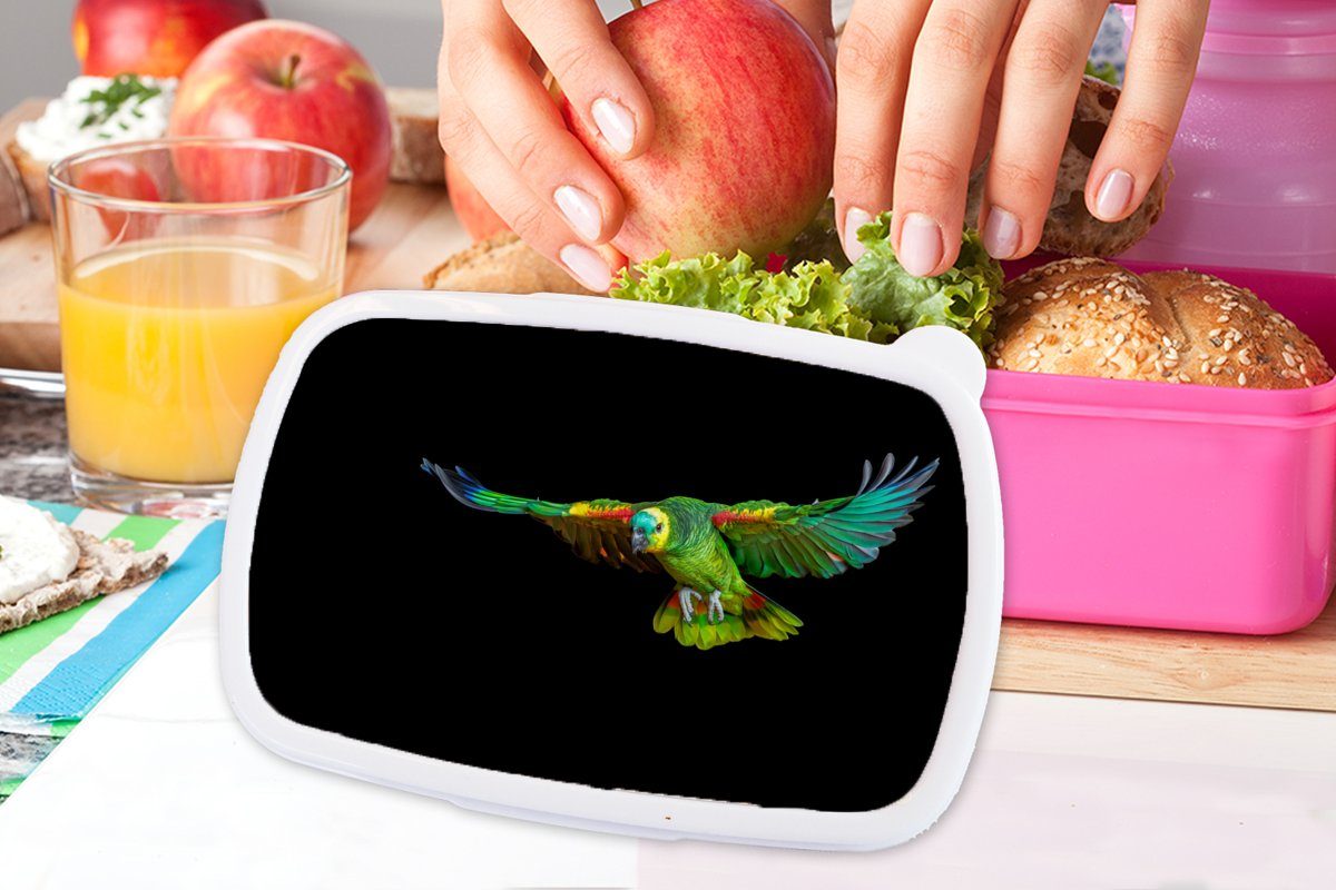 Kunststoff Papagei Vogel Kinder, Erwachsene, Kunststoff, - (2-tlg), Federn, Brotdose Mädchen, für Brotbox MuchoWow rosa - Snackbox, Lunchbox