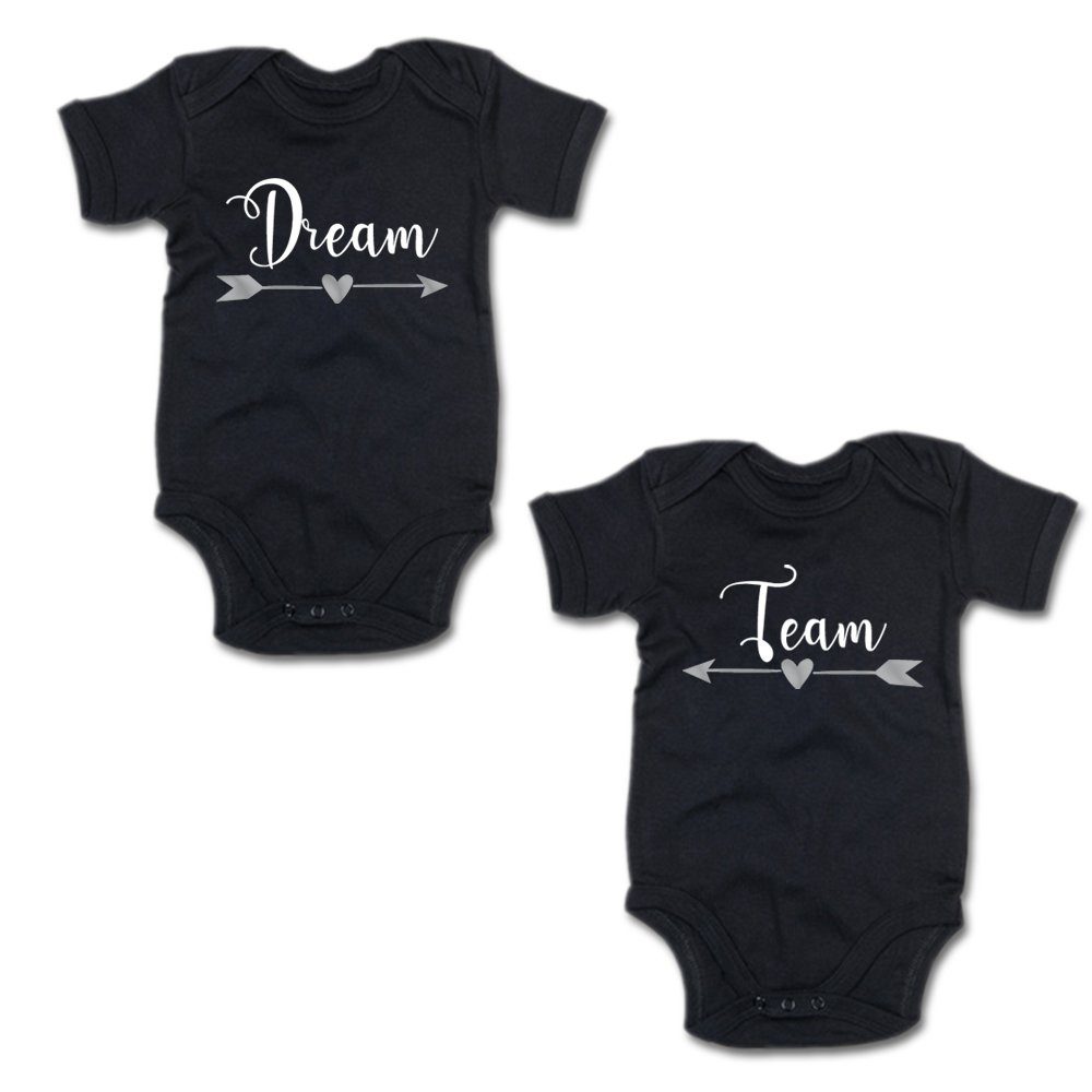 G-graphics Kurzarmbody Dream & Team (Zwillingsset / Twinset, 2-tlg., Baby-Body-Set) für Zwillinge / Twins mit Sprüchen