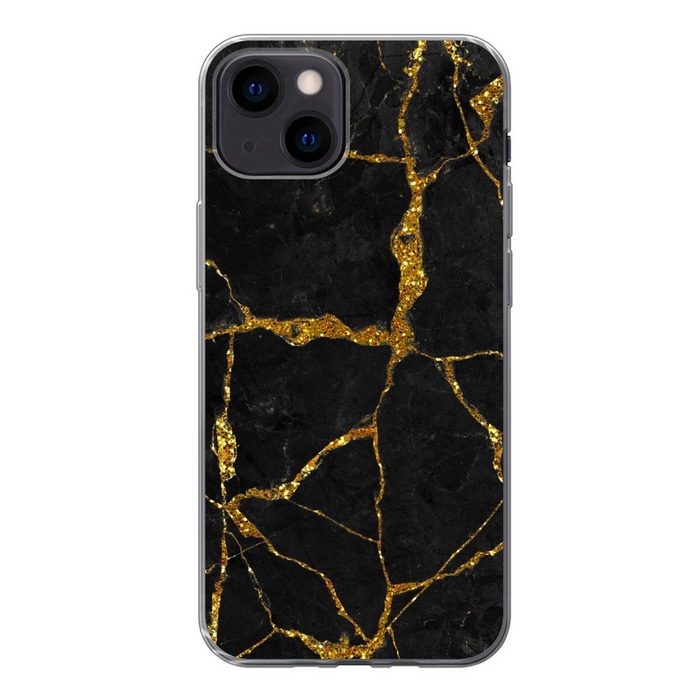 MuchoWow Handyhülle Marmor - Gold - Schwarz - Marmoroptik - Glitter Handyhülle Apple iPhone 13 Mini Smartphone-Bumper Print Handy