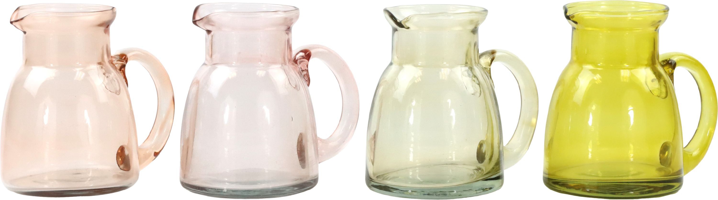 FURNARO Wasserkrug, (4-tlg. Glaskrugset), Handgefertigte Glasoptik mit Farbakzenten