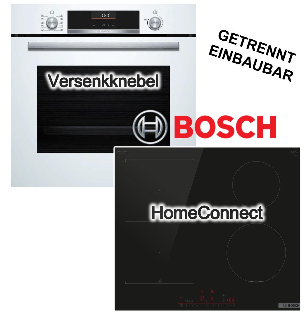 BOSCH Backofen-Set Backofen weiß AirFry 3DHeißluft + Induktionskochfeld Booster CombiZone, EcoClean Direct