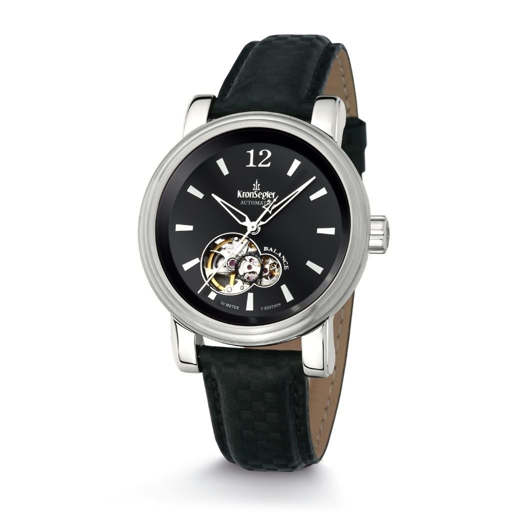 Kronsegler Automatikuhr Balance T-Edition Herrenuhr 40 mm mit Lederband, offene Unruh, teilskelettiertes Zifferblatt, skelettiertes Uhrwerk