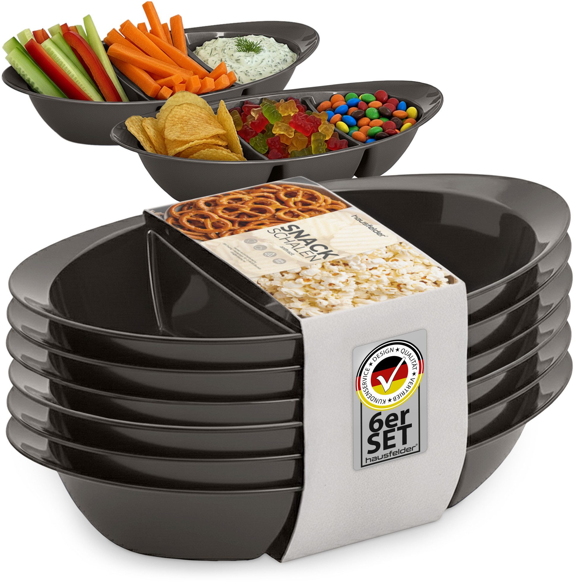 Hausfelder Servierplatte Snackbox 6er Set, Snackschale für Süßigkeiten, Chips, Snackteller, Kunststoff, (6-tlg), mikrowellengeeignet, spülmaschinengeeignet