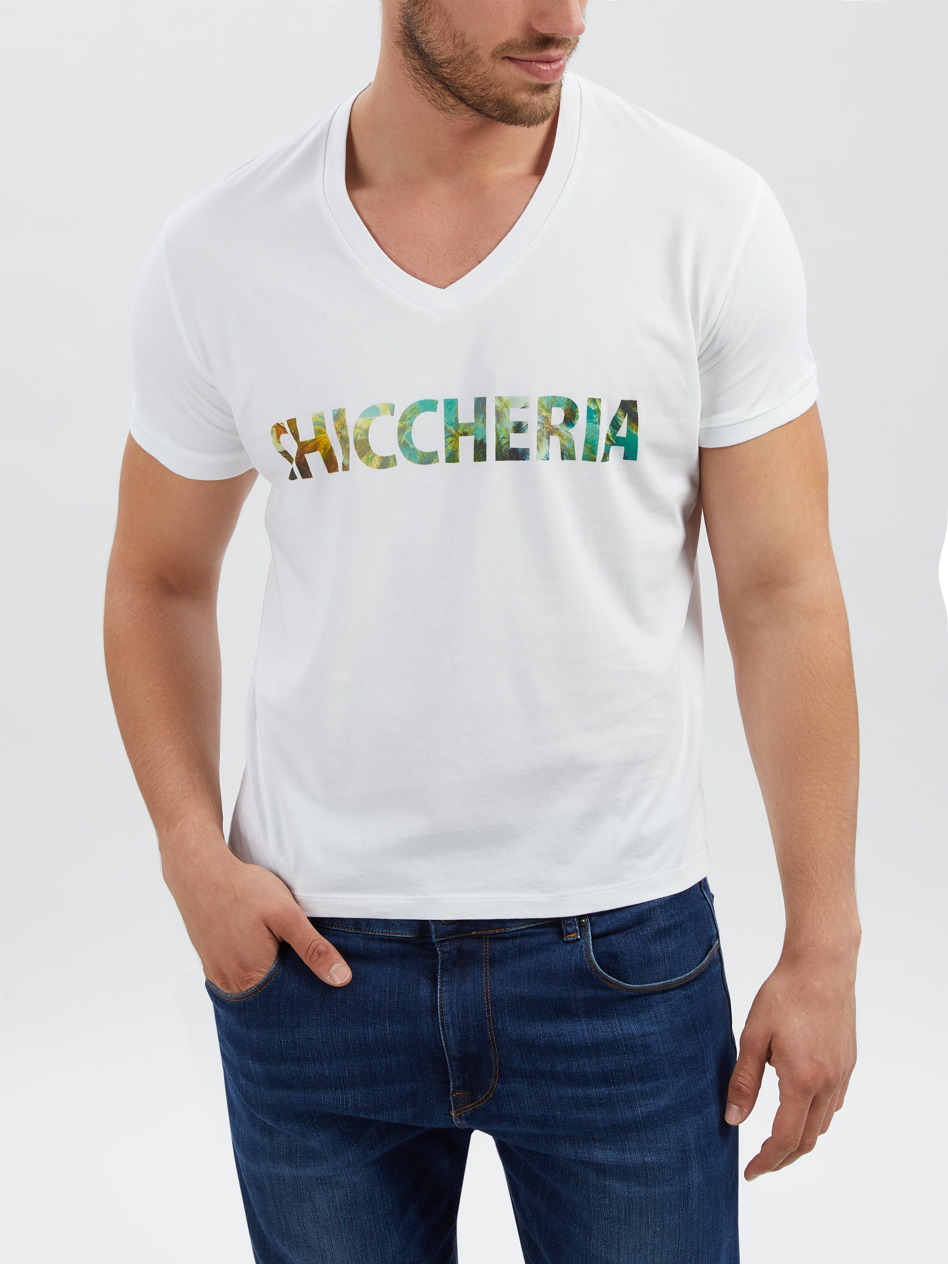 Chiccheria Brand T-Shirt Palm-Logo Designed in Los Angeles, Weiß