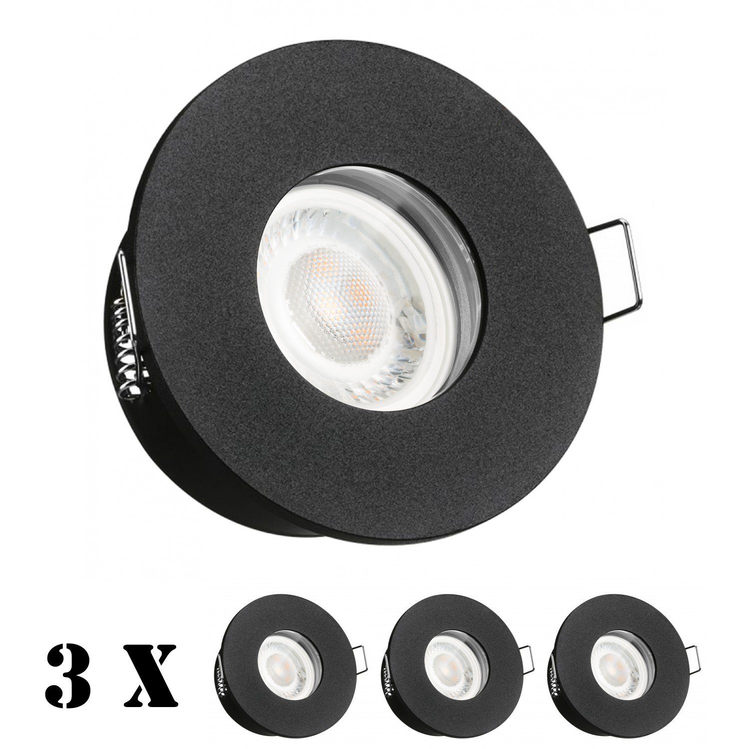 LEDANDO LED Einbaustrahler 3er IP65 LED Einbaustrahler Set extra flach in schwarz mit 5W Leuchtmi