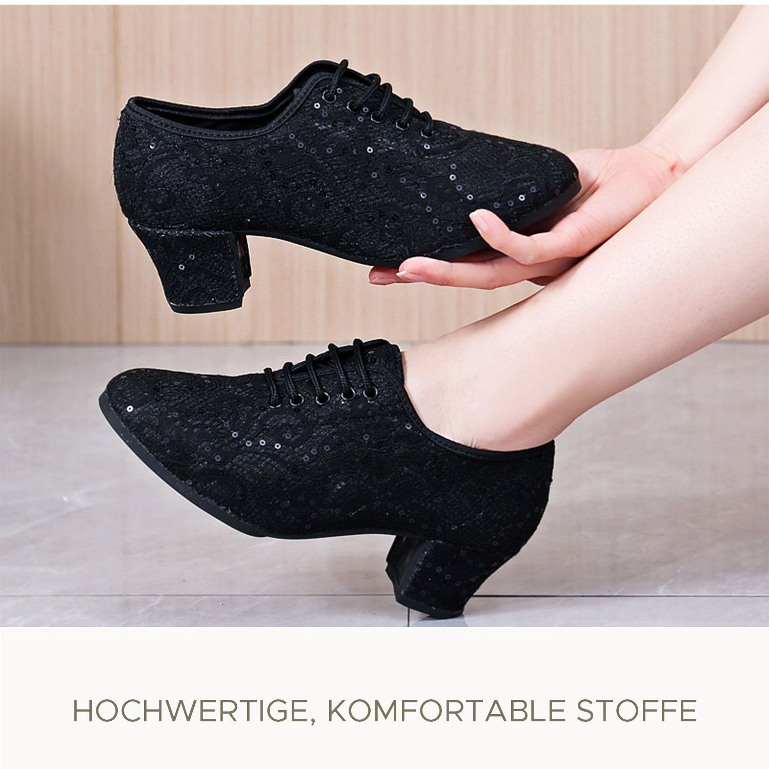 Geschlossene Gesellschaftstanzschuhe Daisred Tanzschuh Schwarz5CM Damen Jazz