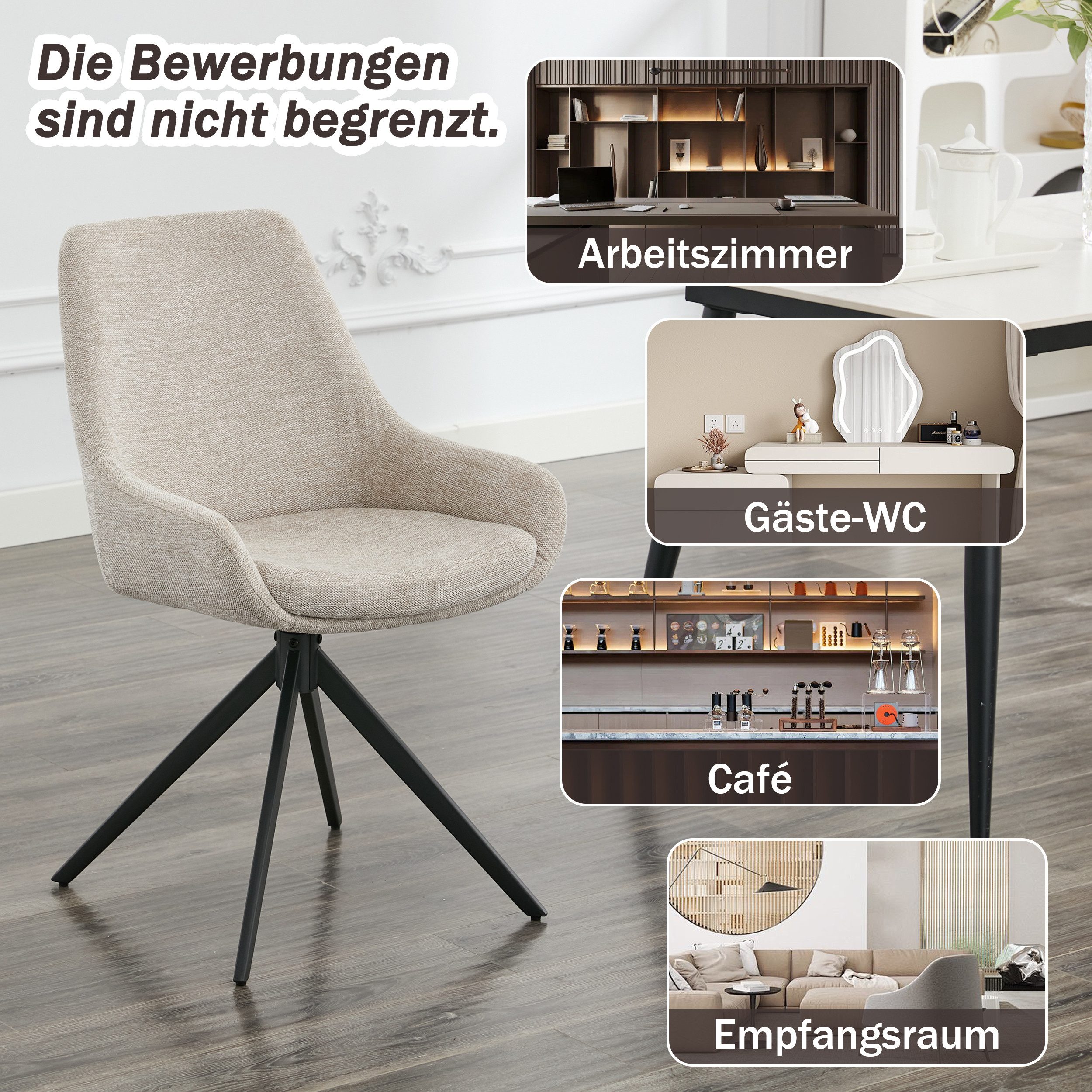 AISALL Polsterstuhl moderner Restaurantstuhl, Küchenstuhl ohne Armlehnen, drehbar (2 St), Esszimmerstuhl, ergonomischer Komfort & Vielseitig Einsetzbar