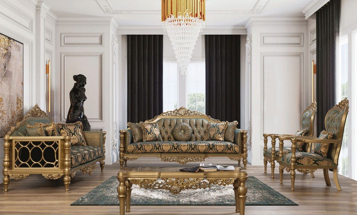 Prunkvoll & Barock Luxus Barockstil Couchtisch - - Gold - im Barock Tisch Handgefertigter Edel Couchtisch Massivholz Möbel Padrino Casa