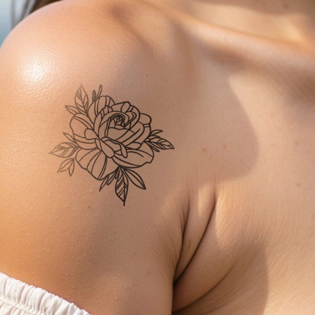 Inkster Schmuck-Tattoo Große Rosen Blüte Tattoo, wasserfestes temporäres Tattoo, 2 Wochen Halt