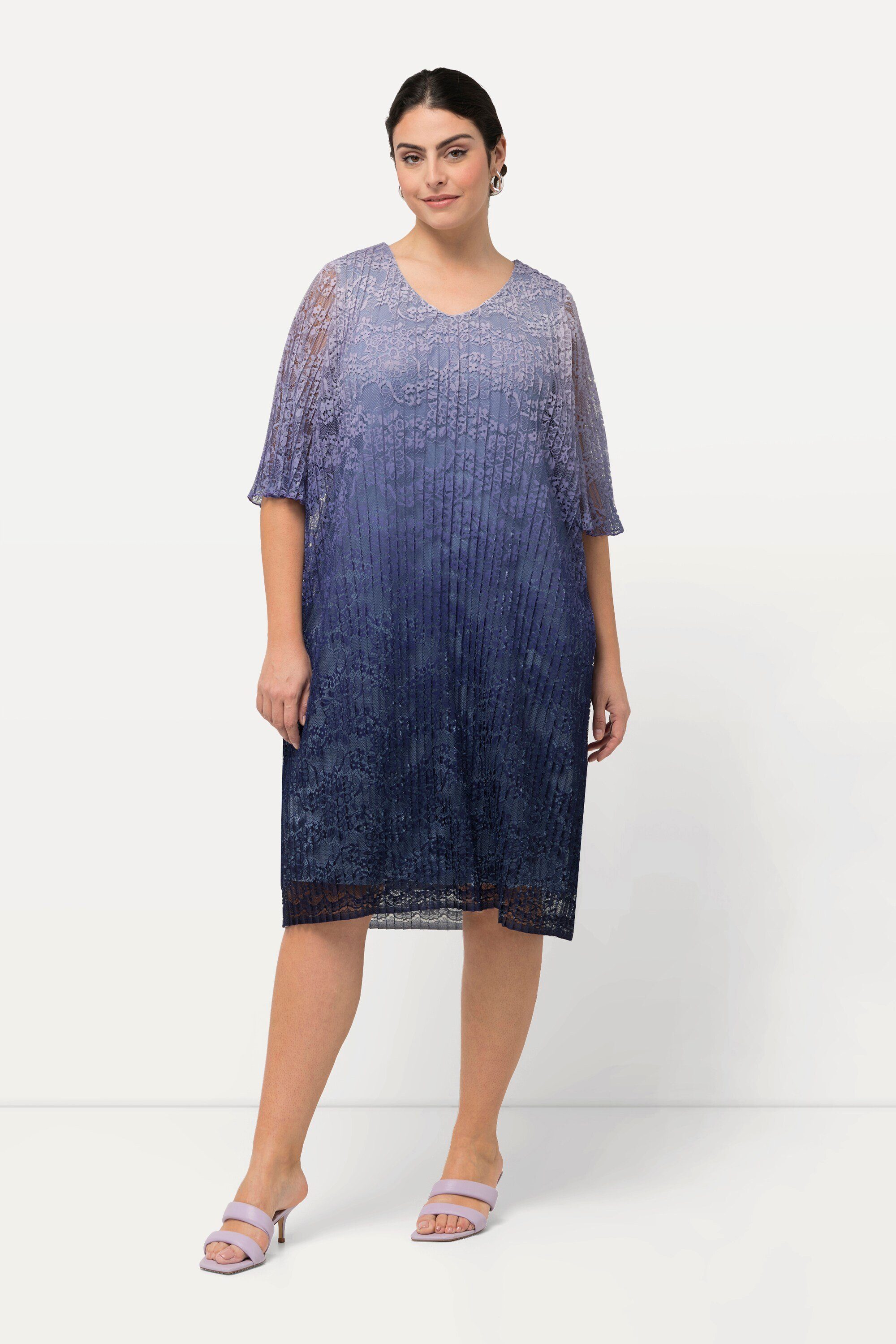 Cocktailkleid Midikleid plissierte Spitze V-Ausschnitt Halbarm