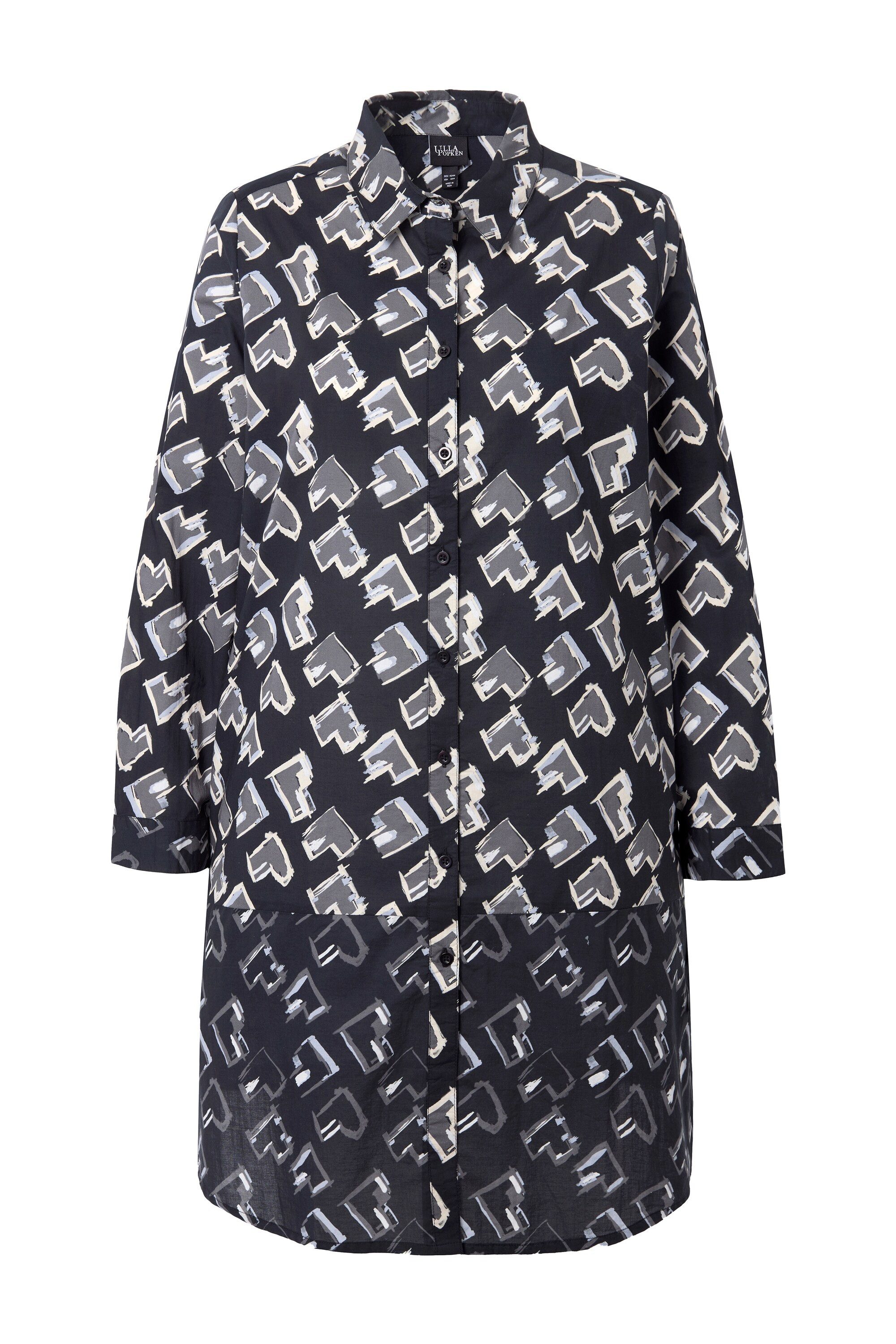 Ulla Popken Longbluse Longbluse Herzen A-Linie Hemdkragen Langarm günstig online kaufen