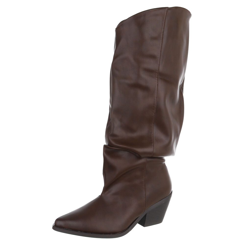 Ital-Design Damen Cowboystiefel kniehoch mit Blockabsatz Westernstiefel (92125409) Blockabsatz Stiefel in Braun