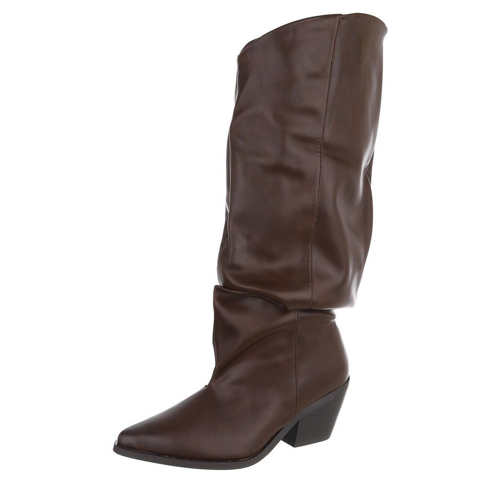 Ital-Design Damen Cowboystiefel kniehoch mit Blockabsatz Westernstiefel (92125410) Blockabsatz Stiefel in Braun