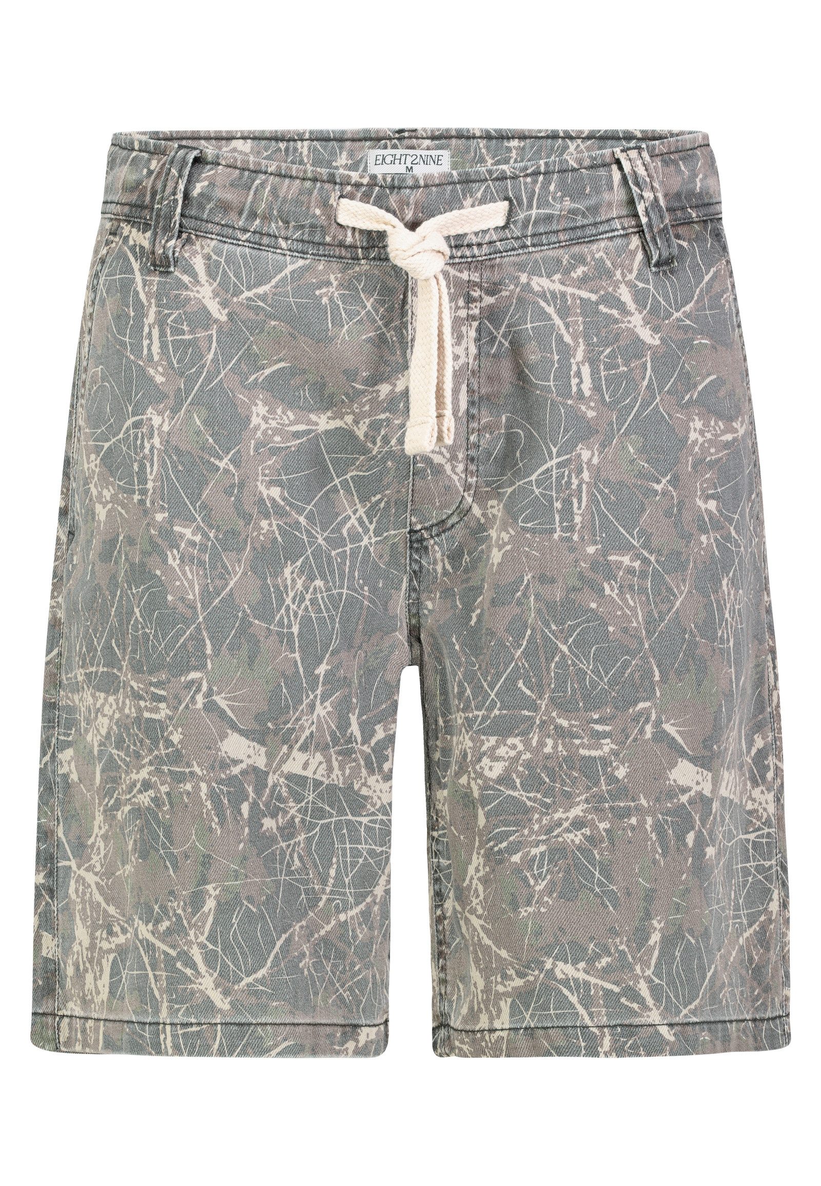 Eight2Nine Shorts Herren Baggy Shorts mit Marmor-Muster Baumwoll-Twill, Allover Muster
