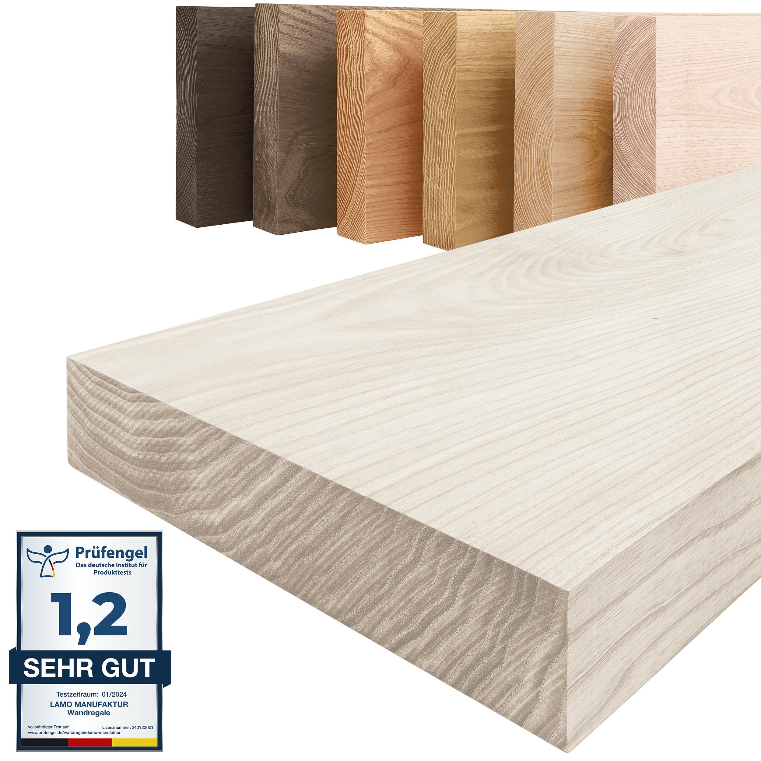 LAMO Manufaktur Wandregal Pure: ohne Montage Set 50 cm, Komplett-Set, 40mm stake Massivholzplatte