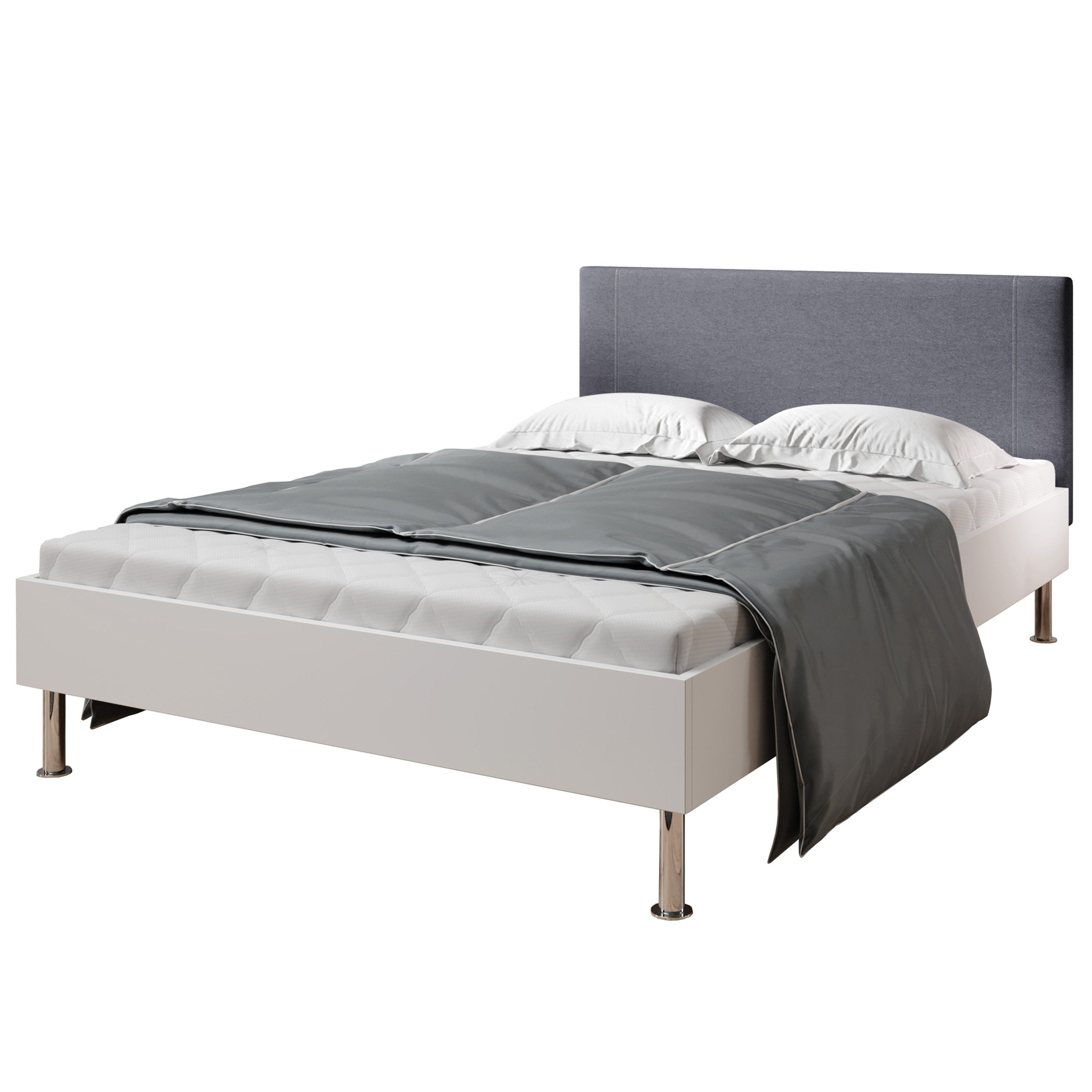 inter Holzbett Doppelbett Anton ohne Matratze und ohne Topper (140x200 cm, Anthrazit Weiß ohne Matratze und ohne Lattenrost), mit gepolstertem Kopfteil