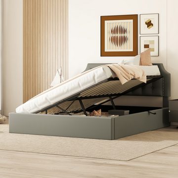 i@home Polsterbett gepolstertes Bett, hydraulisches Zwei-Wege-Bett, minimalistisches (mit hydraulischem Hebel), Massivholzbett