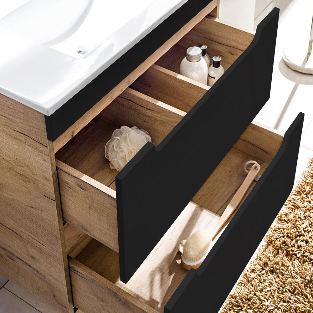 Lomadox Badmöbel-Set NEW-LUTON, (Spar-Set, 5-St), anthrazit mit Wotan Eiche Nb. 241/200/46 cm