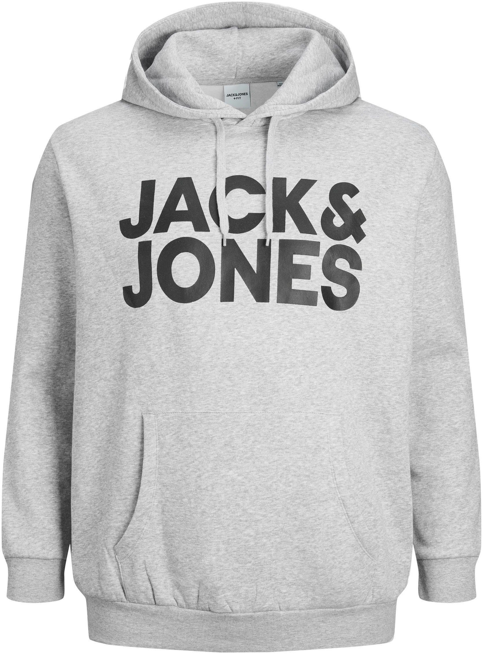 Jack & hellgrau-meliert LOGO PlusSize Jones Größe CORP SWEAT 6XL HOOD Bis Kapuzensweatshirt